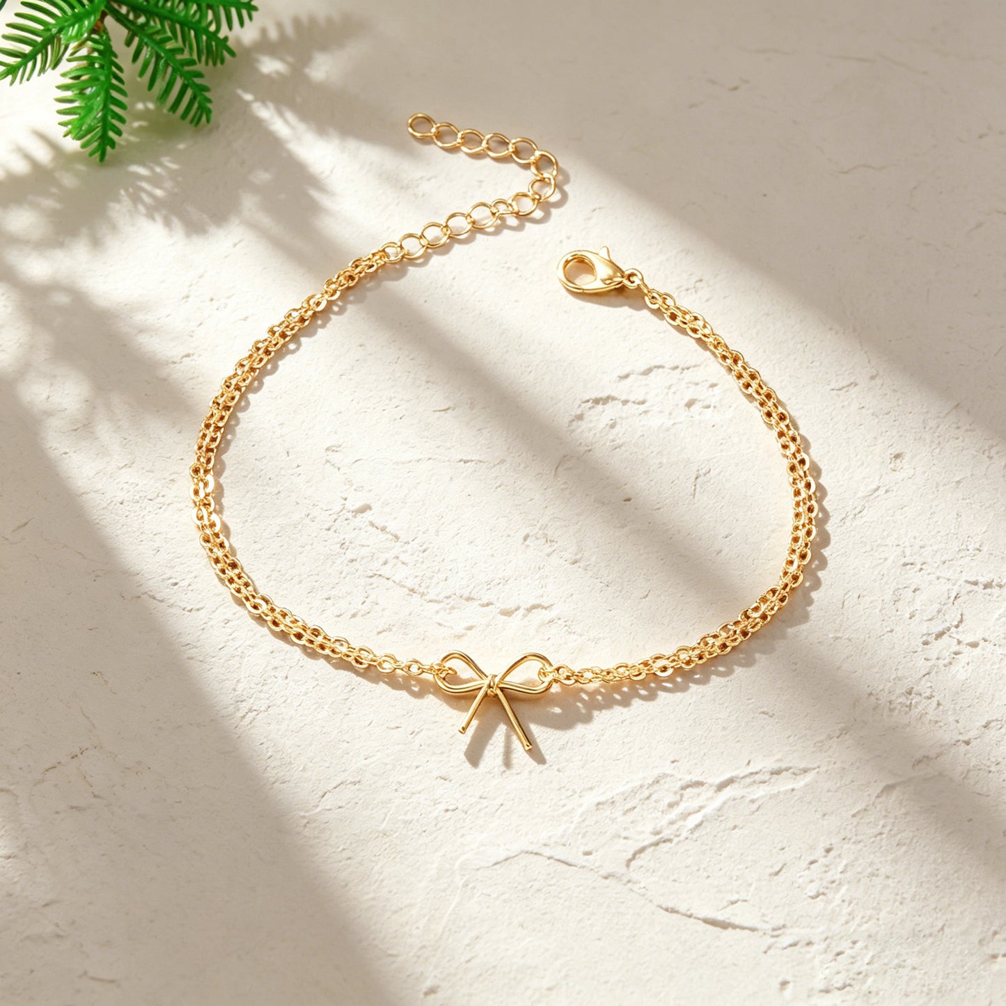Minimalist Summer Gold Silver Bow Double Layer Chain Anklet Holiday Foot Jewelry