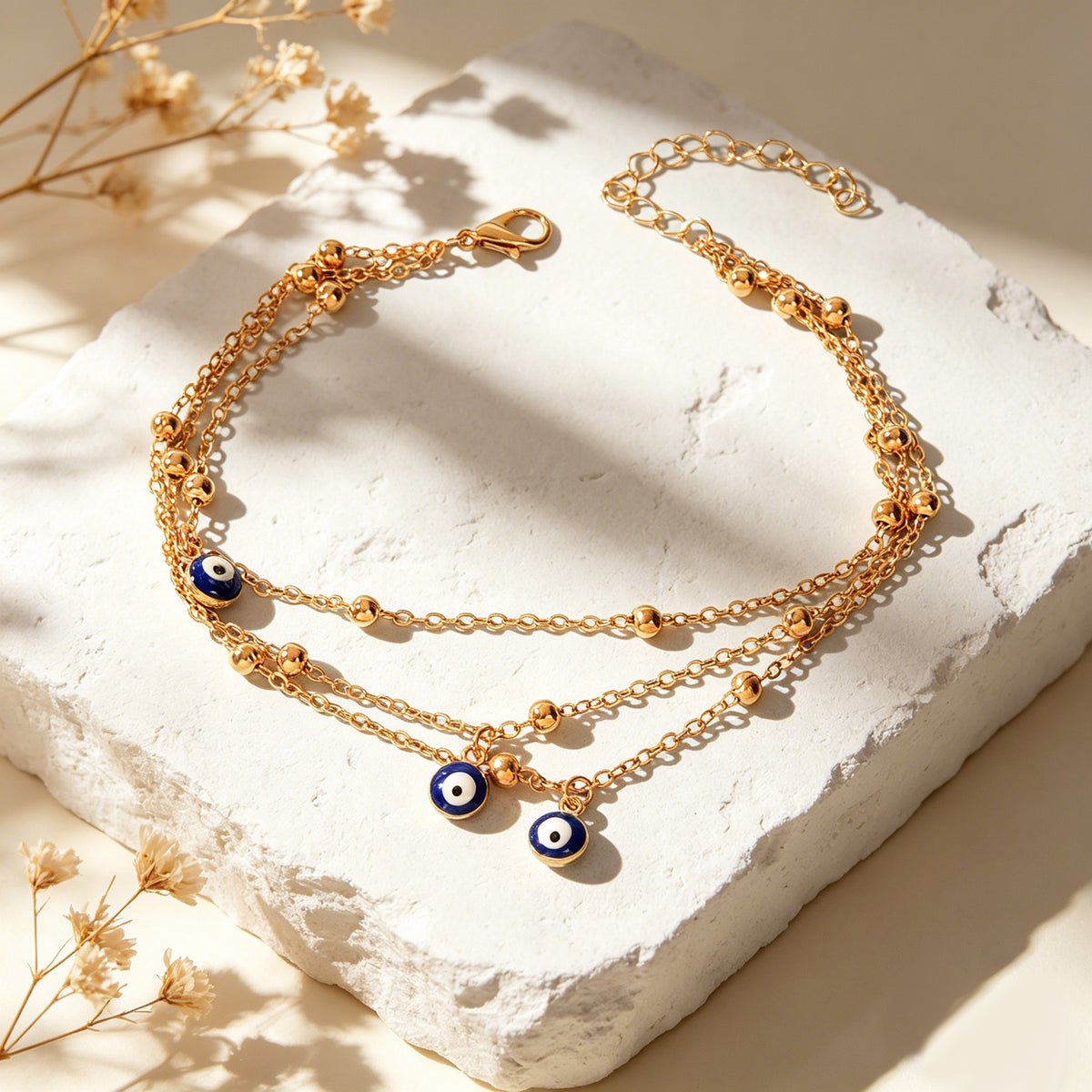Eye Charm Beads Anklet Adjustable Beach Layered Ankle Gold Foot Chain Jewellery