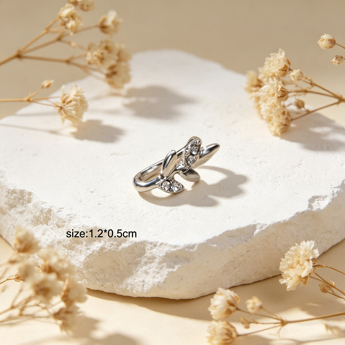 AU Post Leaf Nose Ring Crystal Flower Faux Clicker Non-Piercing Type C Nose Ring