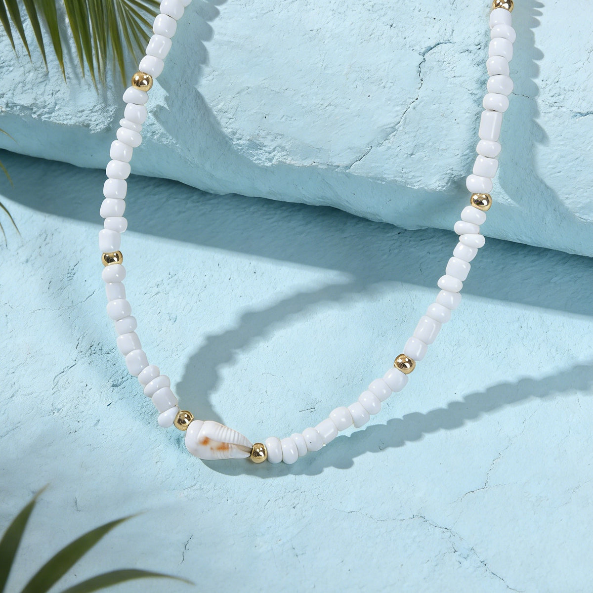 Feelontop Handmade Elegant Boho Seed Beads White Shell Necklace Choker Collar
