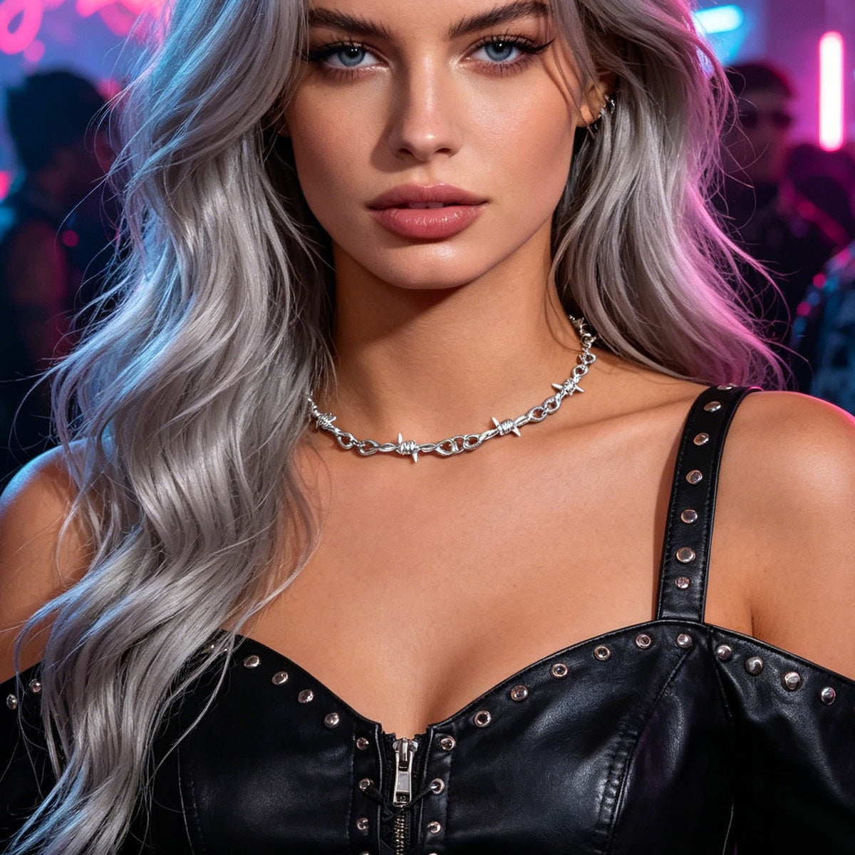 1 pc Punk Rock Style Silver Link Chain Collar Necklace Daily Music Festival Gothic Jewelry