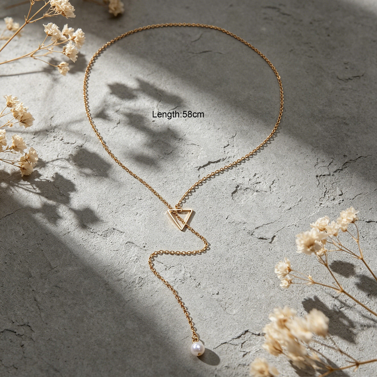 Minimalist Jewellery Pearl Long Gold Chain Triangle Y Lariat Pendant Necklace