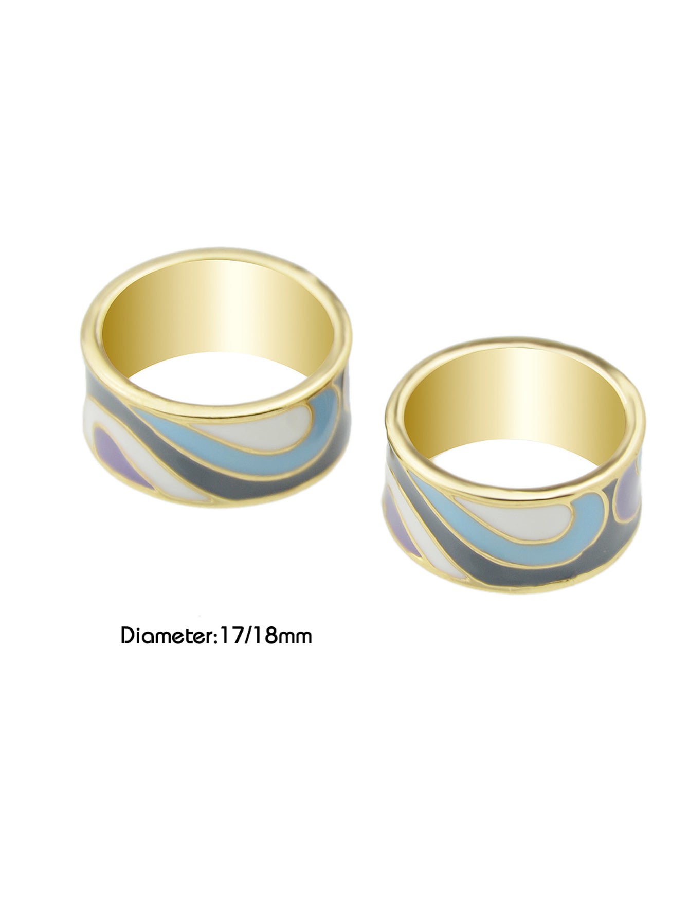 Ethnic Jewelry Geometric Pattern Colourful Enamel Gold Chunky Bohemian Band Ring