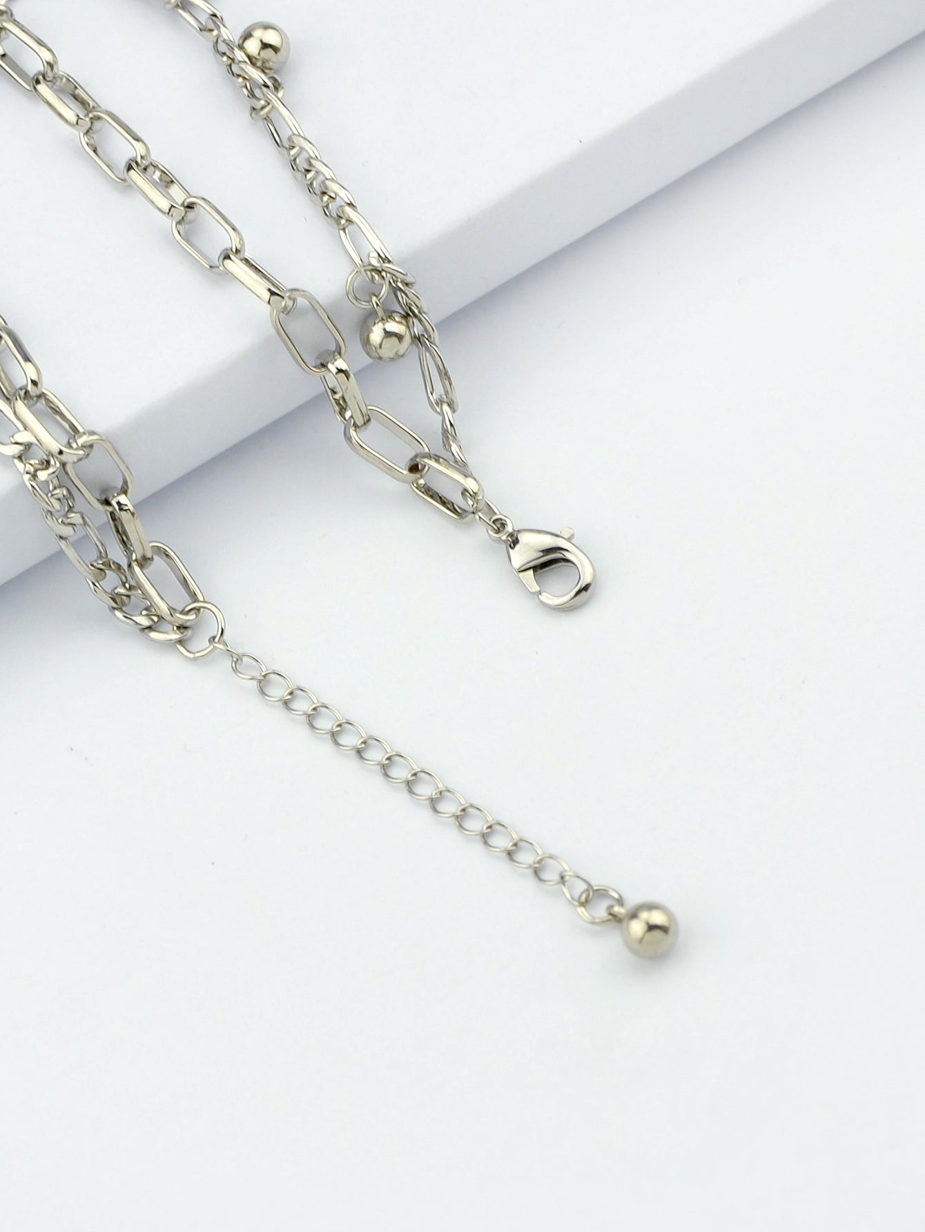 Ladies Jewellery Double layer Gold Silver Paperclip Chain Beads Heart Bracelet