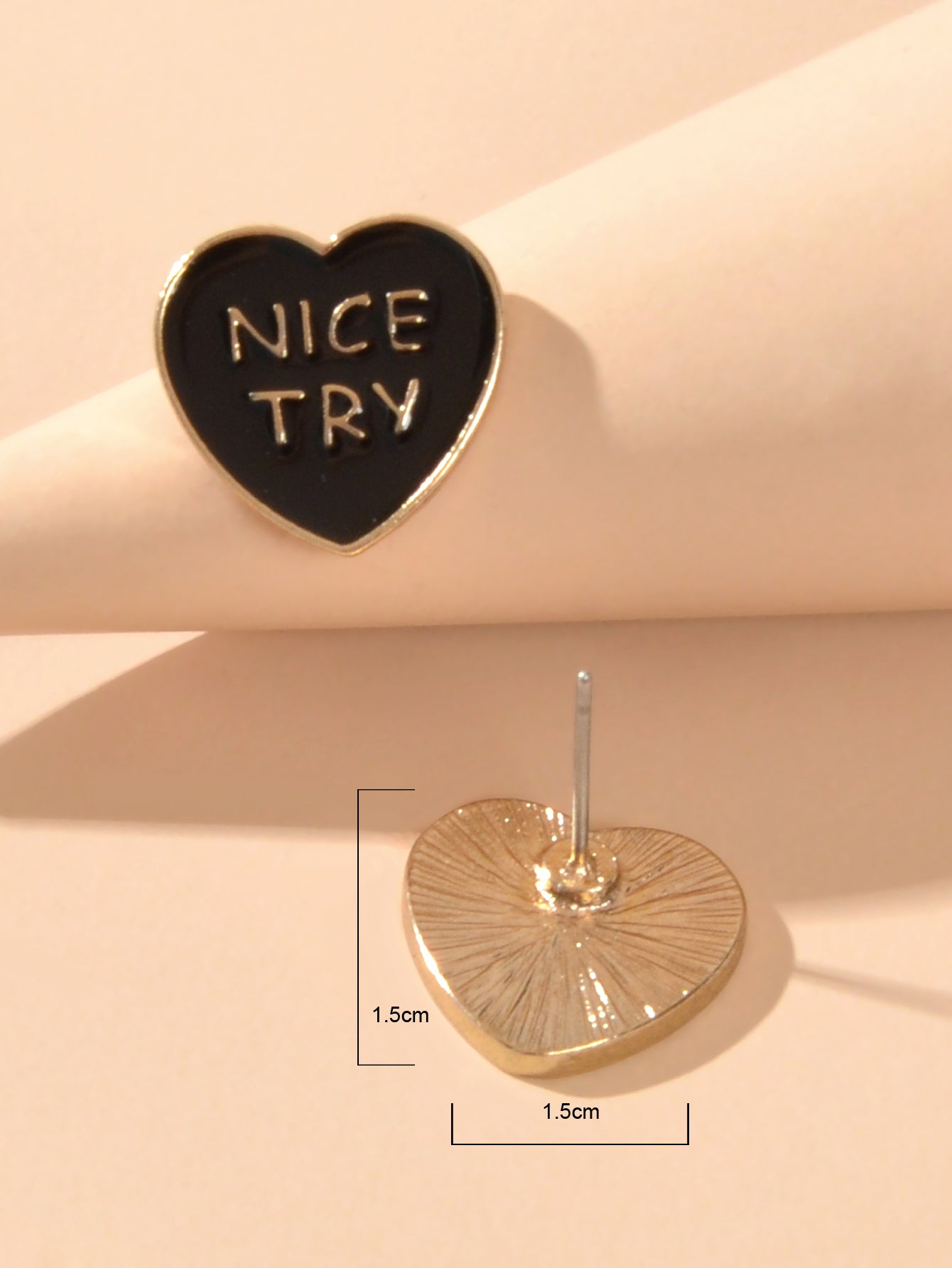 Dainty Gifts for Girls NICE TRY Letter Black Red Enamel Love Heart Stud Earrings