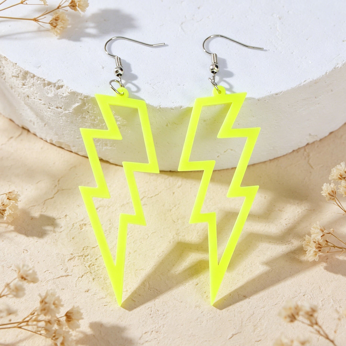 Lightning Bolt Statement Dangle Earrings Retro Punk Hippie Fluro Neon Jewellery