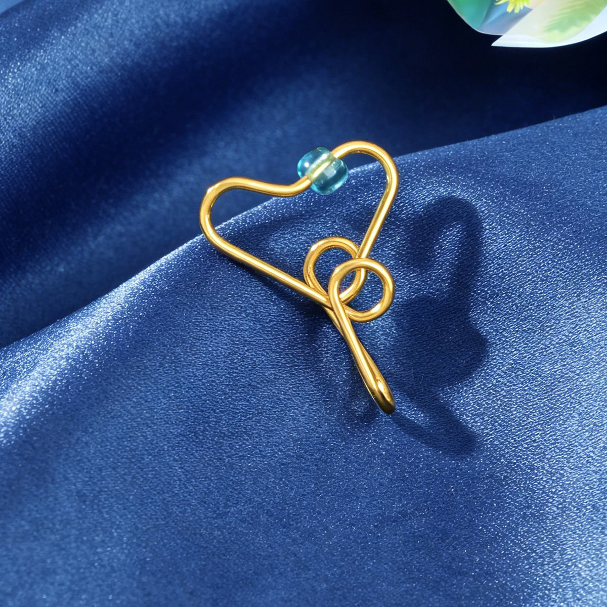 1 pc Gold Heart Bead Fake Nose Ring Lip Ear Nose Body Piercing Stud Jewellery