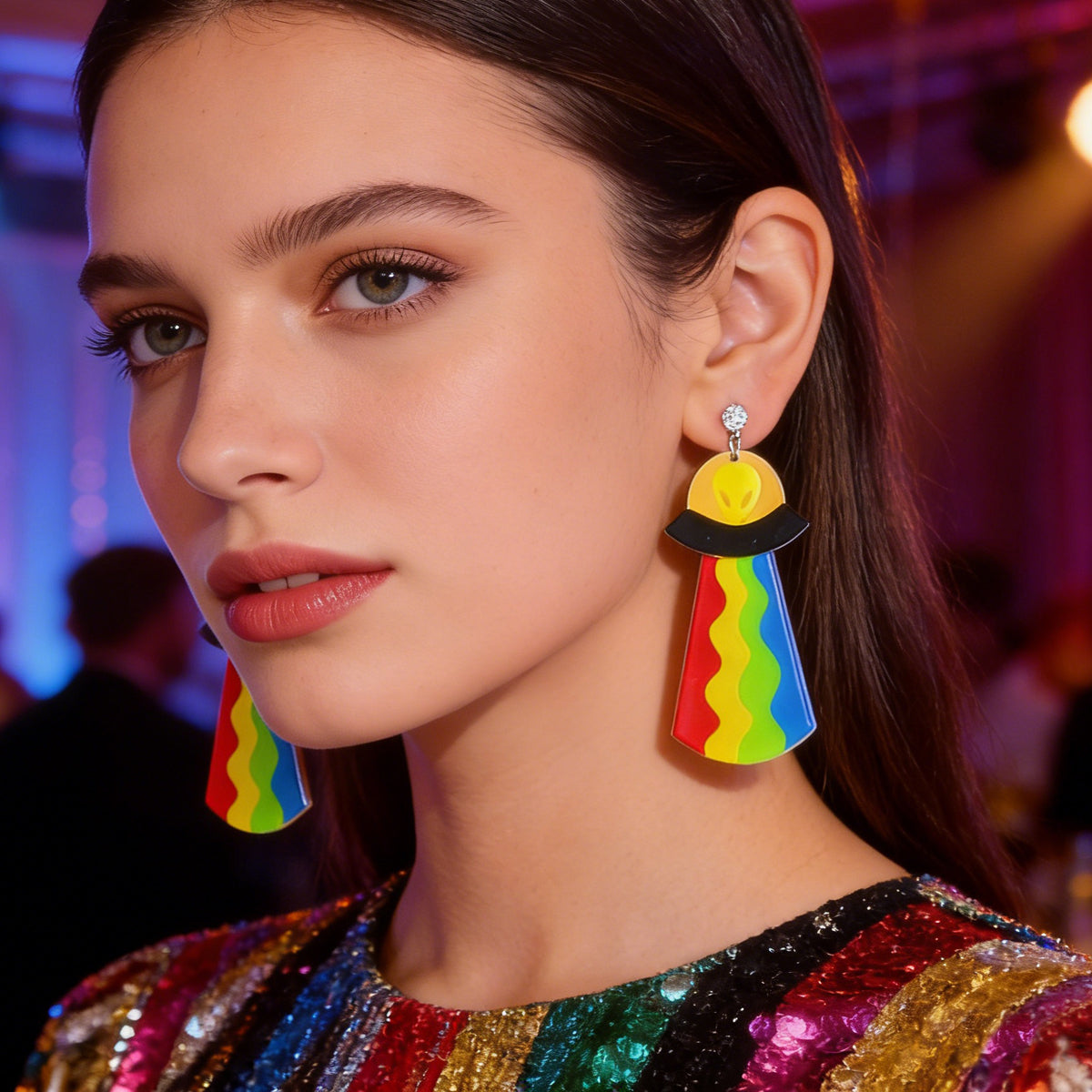 Statement Jewelry Candy Color Resin Saucerman Big Geometric Dangle Punk Earrings