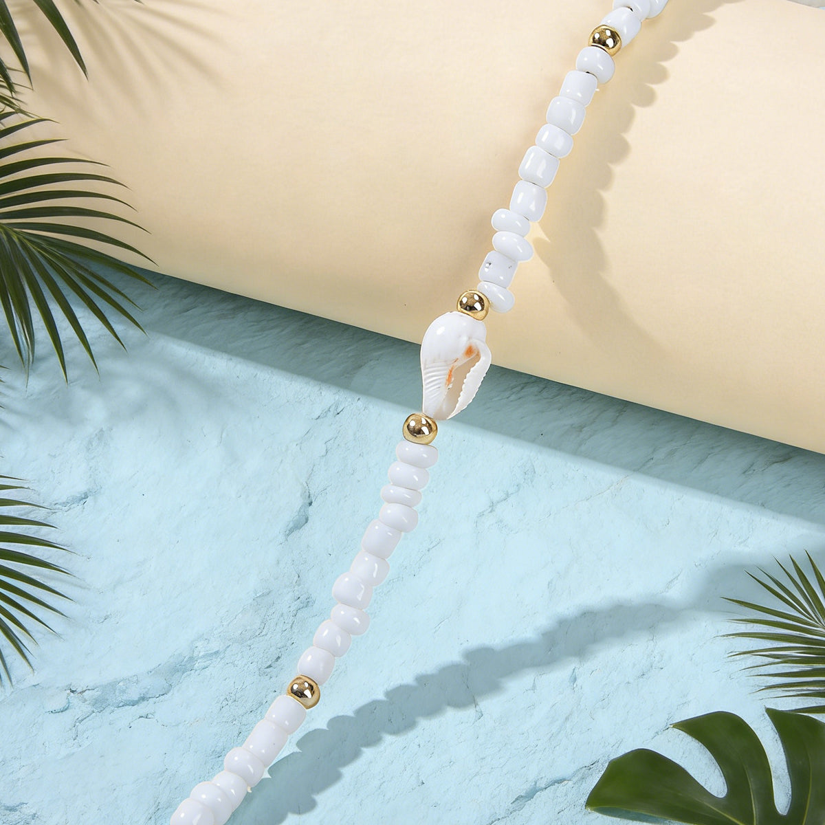 Feelontop Handmade Elegant Boho Seed Beads White Shell Necklace Choker Collar