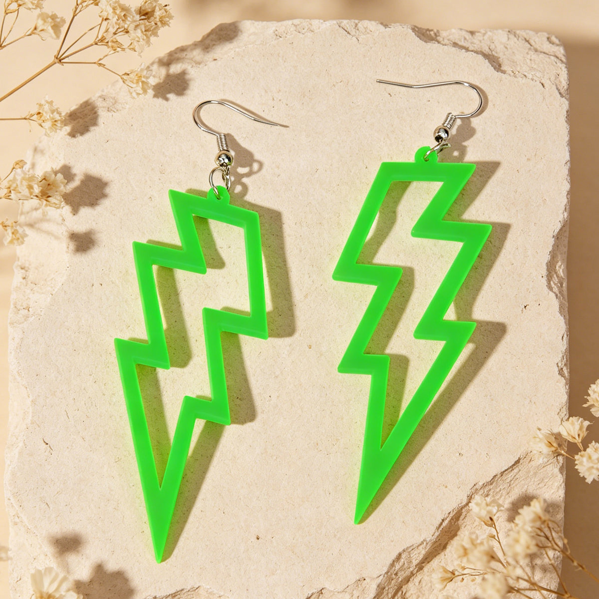 Lightning Bolt Statement Dangle Earrings Retro Punk Hippie Fluro Neon Jewellery