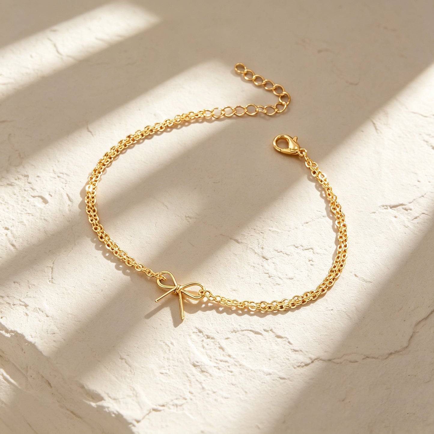 Minimalist Summer Gold Silver Bow Double Layer Chain Anklet Holiday Foot Jewelry