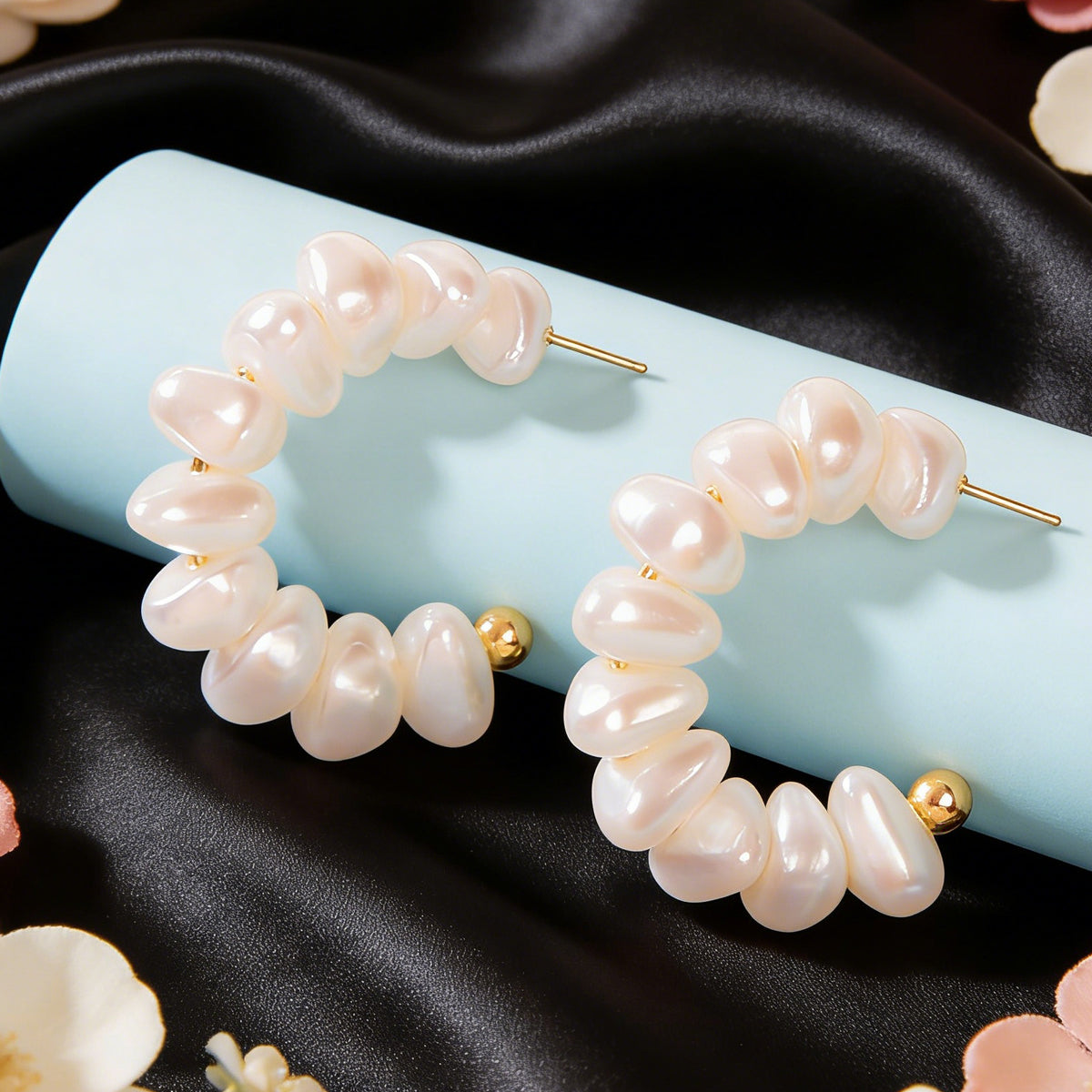 Irregular Pearl Hoop Small Lightweight Huggie Earrings Women Wedding Anniversary