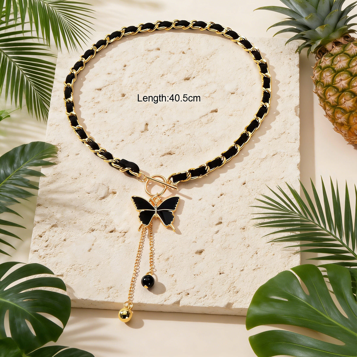 1pc Designer Stylish Butterfly Charm and Ball Pendant Tassel Braided Long Necklace Women Party Daily Jewelry