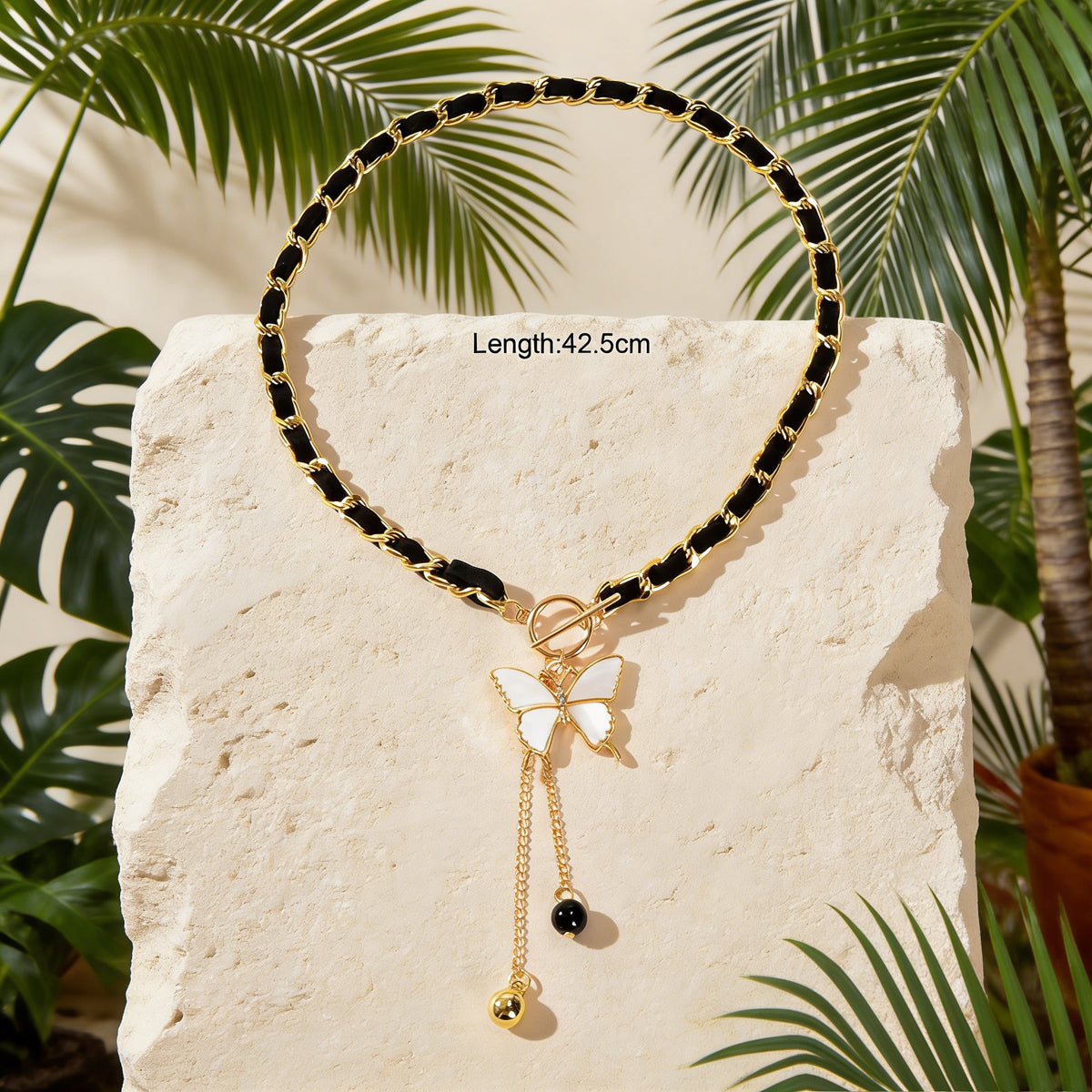 1pc Designer Stylish Butterfly Charm and Ball Pendant Tassel Braided Long Necklace Women Party Daily Jewelry