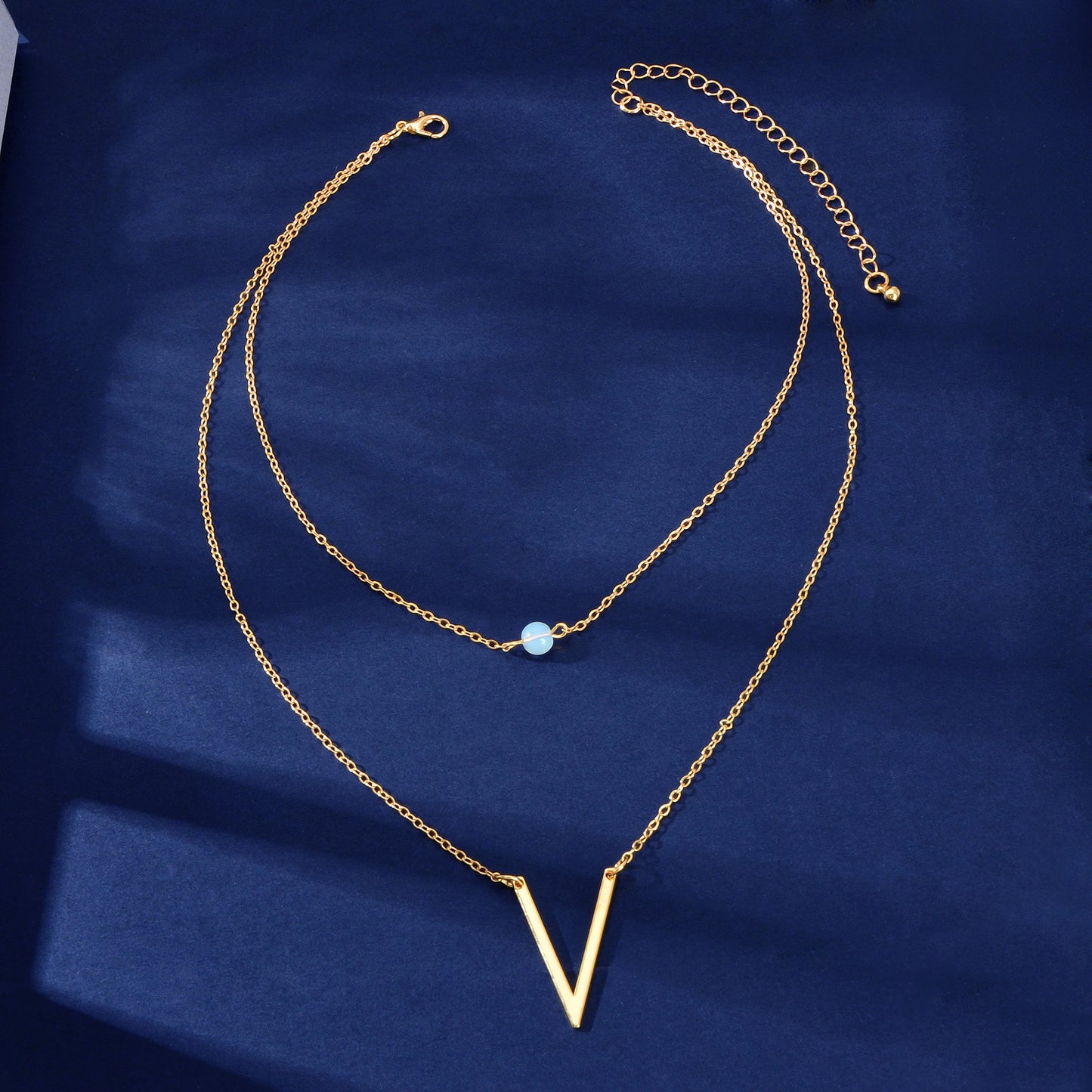 Double layer Gold Chain Letter V Shape Geometric Pendant Necklace Jewellery Gift