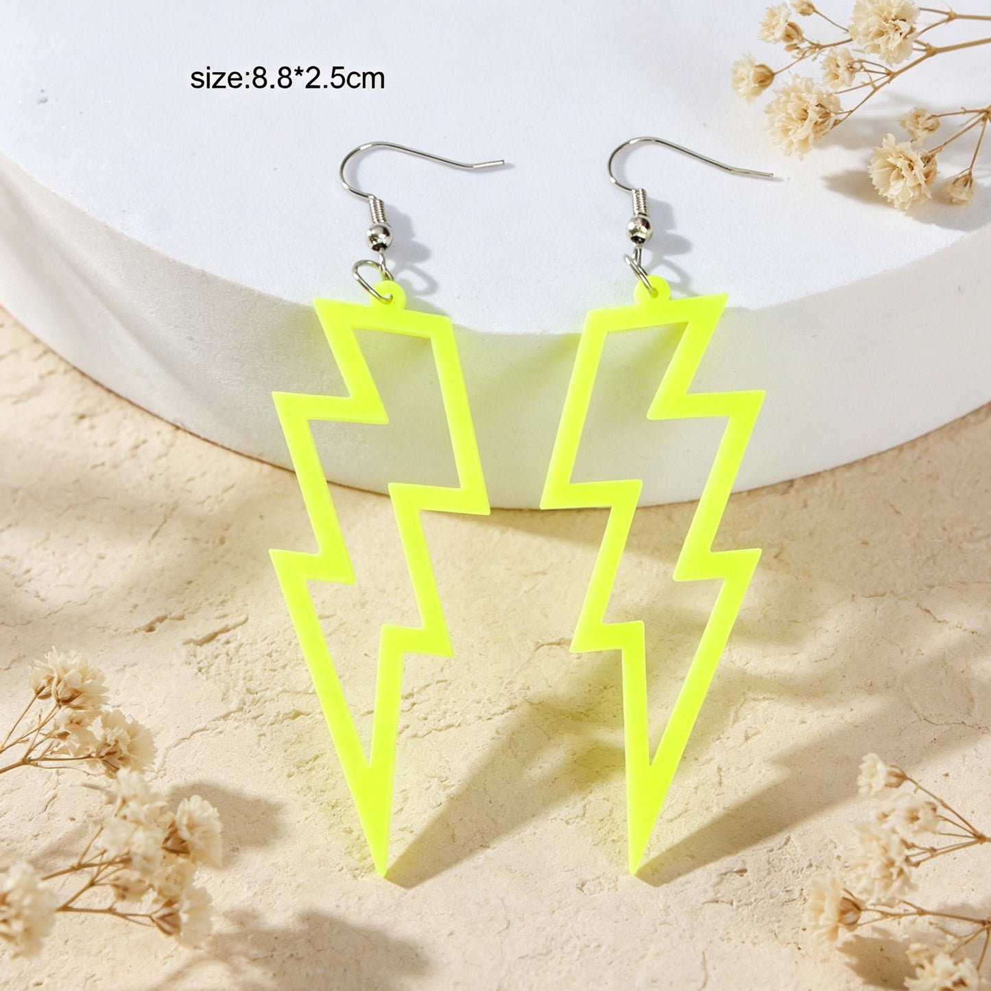 Lightning Bolt Statement Dangle Earrings Retro Punk Hippie Fluro Neon Jewellery