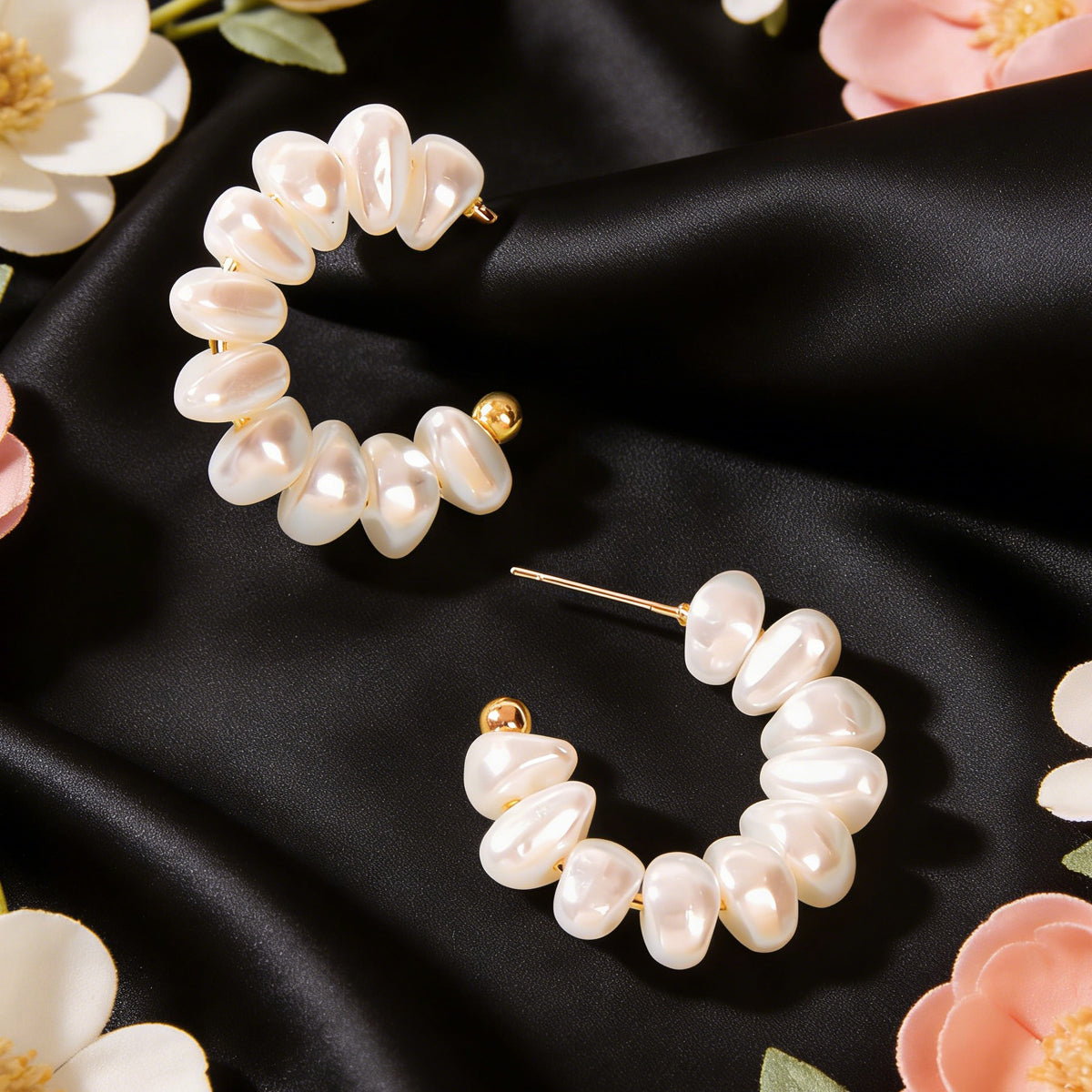 Irregular Pearl Hoop Small Lightweight Huggie Earrings Women Wedding Anniversary