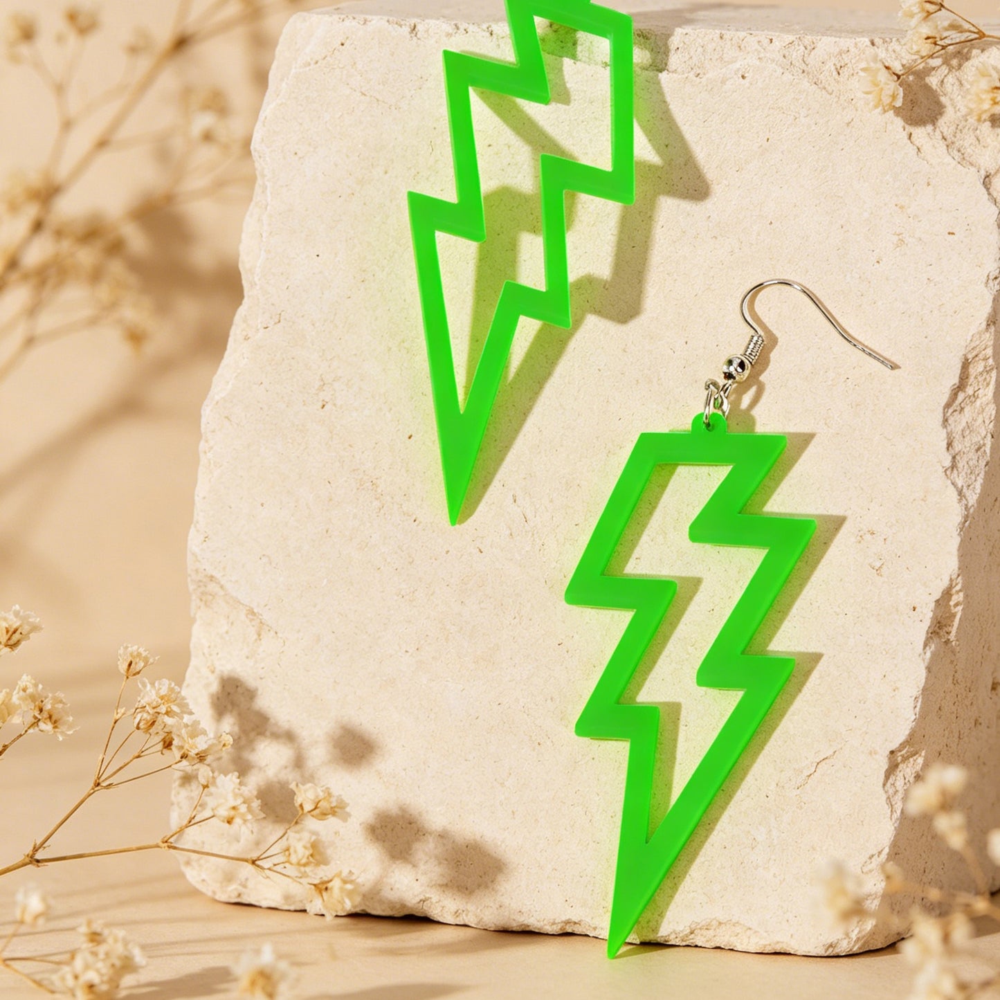 Lightning Bolt Statement Dangle Earrings Retro Punk Hippie Fluro Neon Jewellery