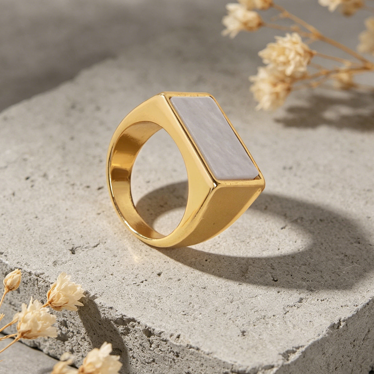 Textured Jewellery Square White Punk Gold Finger Ring Fashion Women Accessories