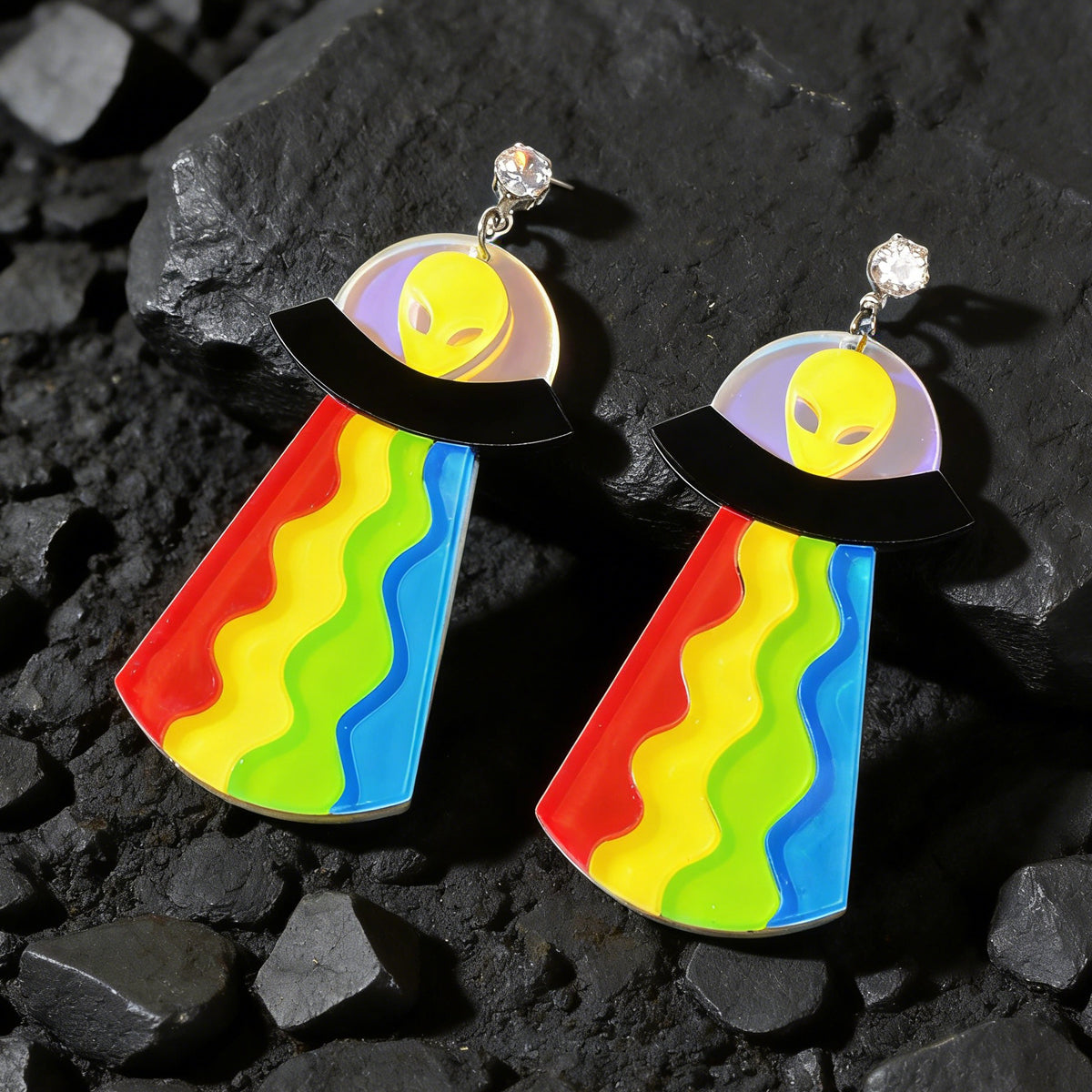 Statement Jewelry Candy Color Resin Saucerman Big Geometric Dangle Punk Earrings
