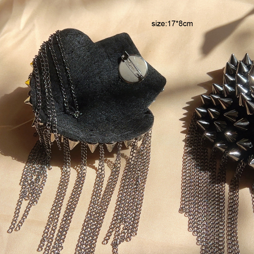 2pcs Fashionable Rivet Fringe Shoulder Epaulet Brooch Edgy Accessories