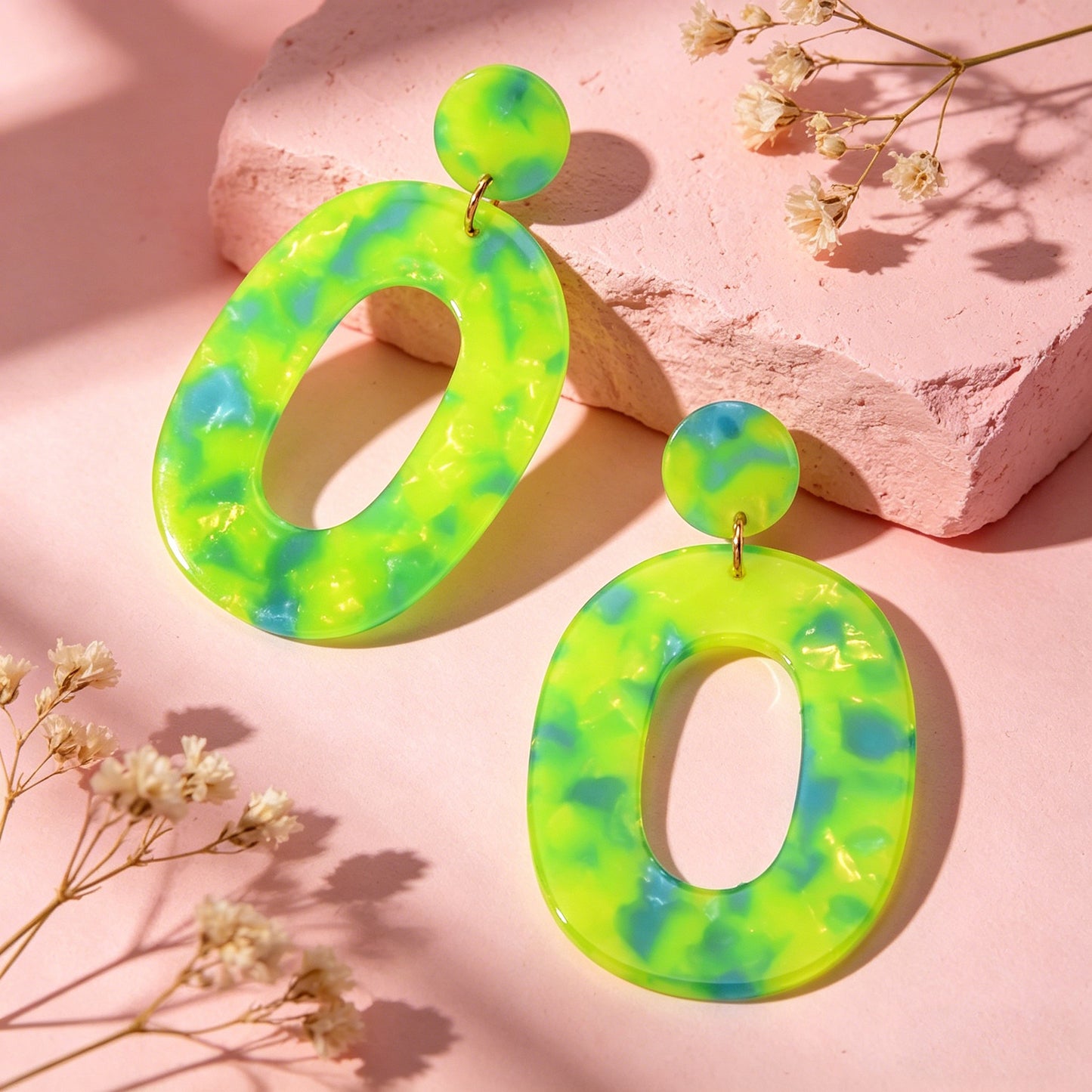 Multicolor Acrylic Dangle Drop Geometric Oval Statement Earrings 80's Party Gift