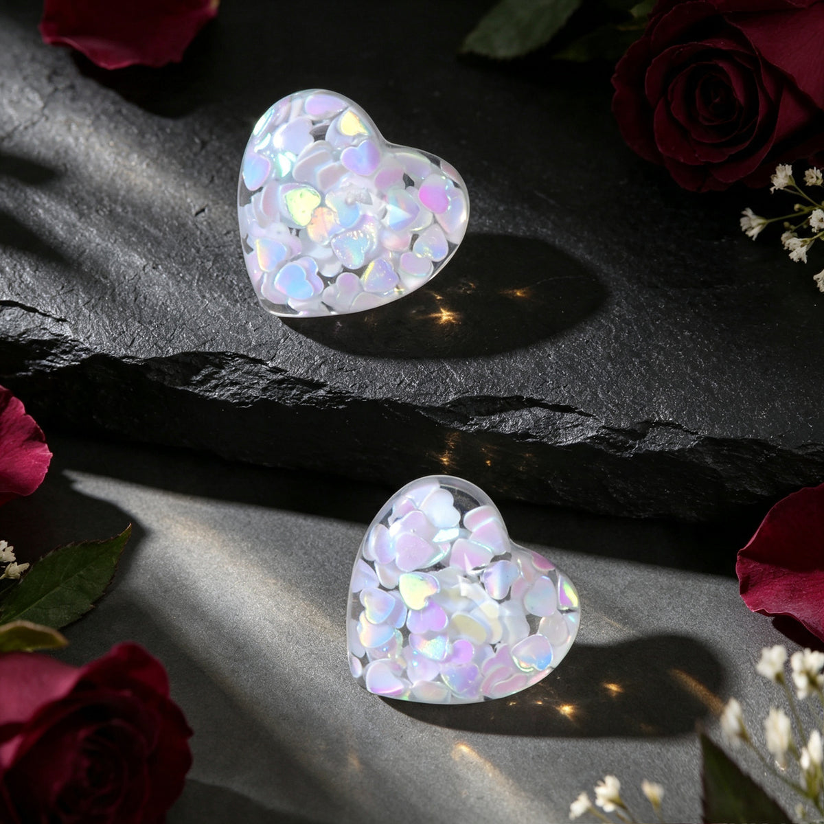 Cute Sequin Fill Heart Resin Stud Earrings Sweet Dating Party Accessories Birthday Valentine's Day Gift Jewelry