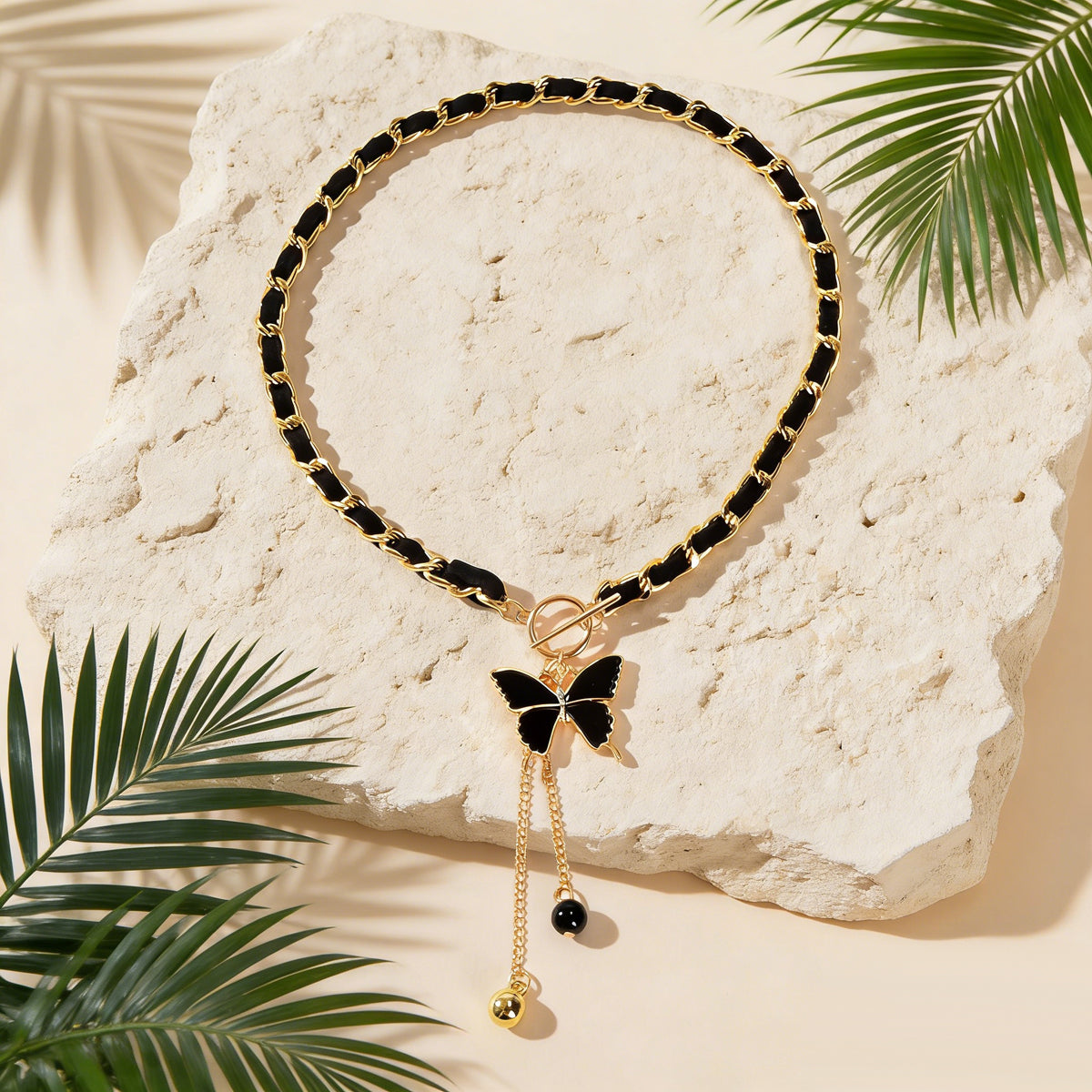1pc Designer Stylish Butterfly Charm and Ball Pendant Tassel Braided Long Necklace Women Party Daily Jewelry
