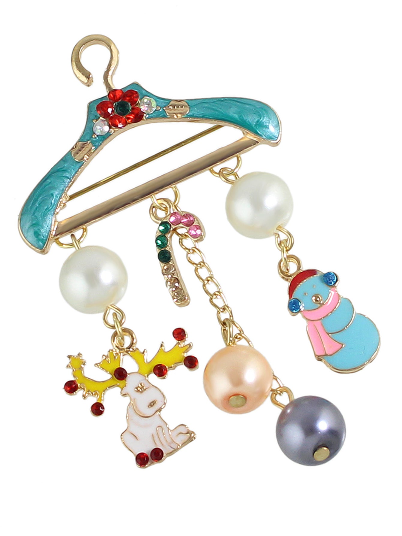 Christmas Pearl Snowman Candy Cane Colorful Coat Hanger Reindeer Brooch Deer Pin