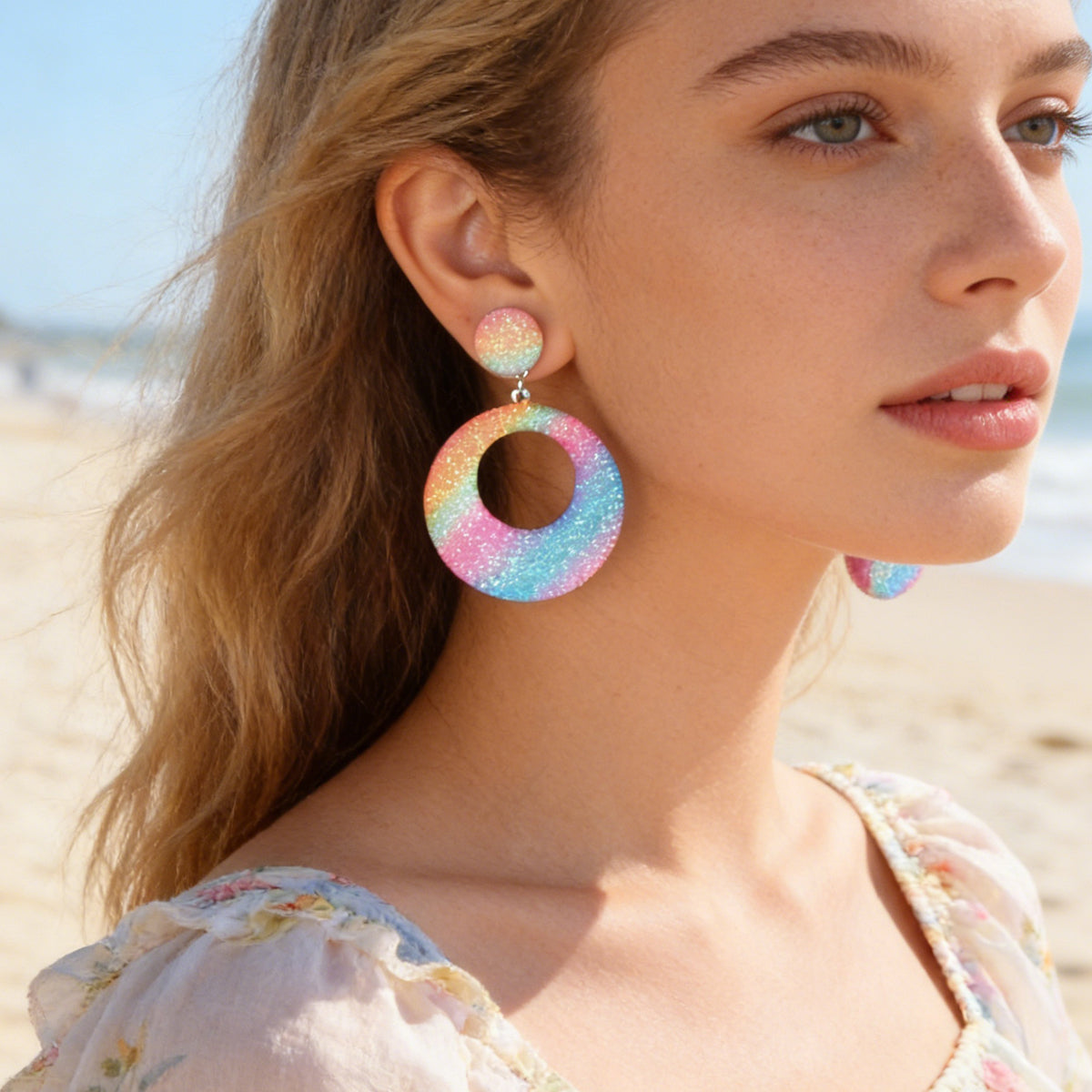 Y2k Style Jewellery Candy Color Round Circle Dangle Geometric Earrings for Women