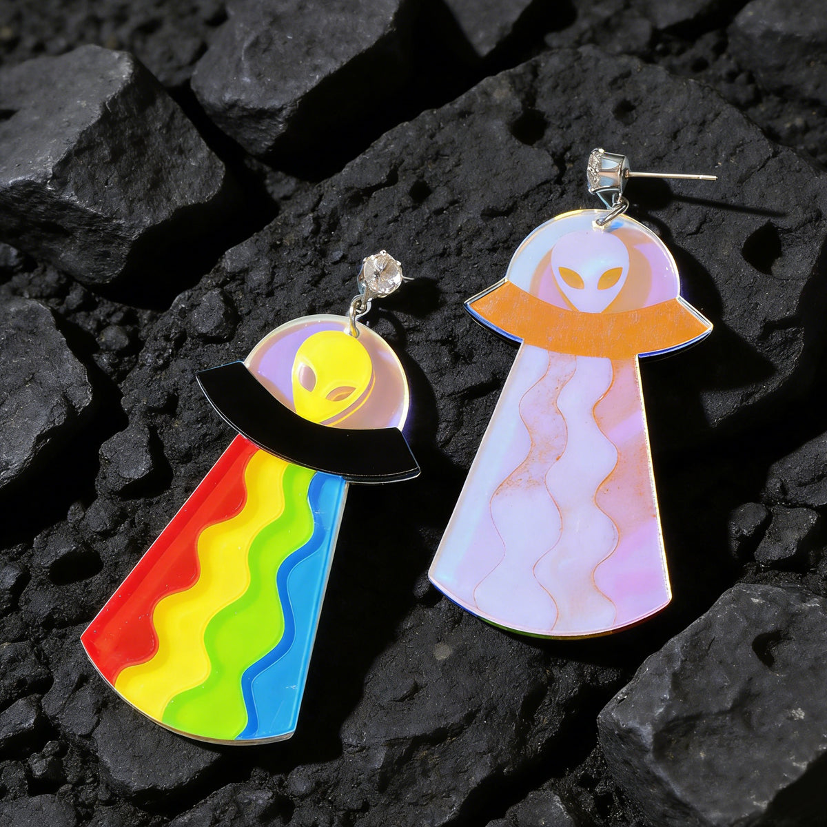Statement Jewelry Candy Color Resin Saucerman Big Geometric Dangle Punk Earrings