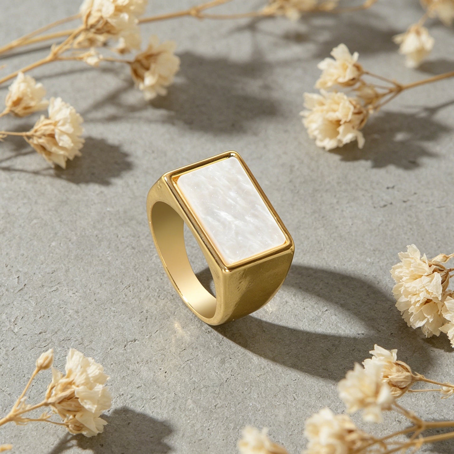 Textured Jewellery Square White Punk Gold Finger Ring Fashion Women Accessories