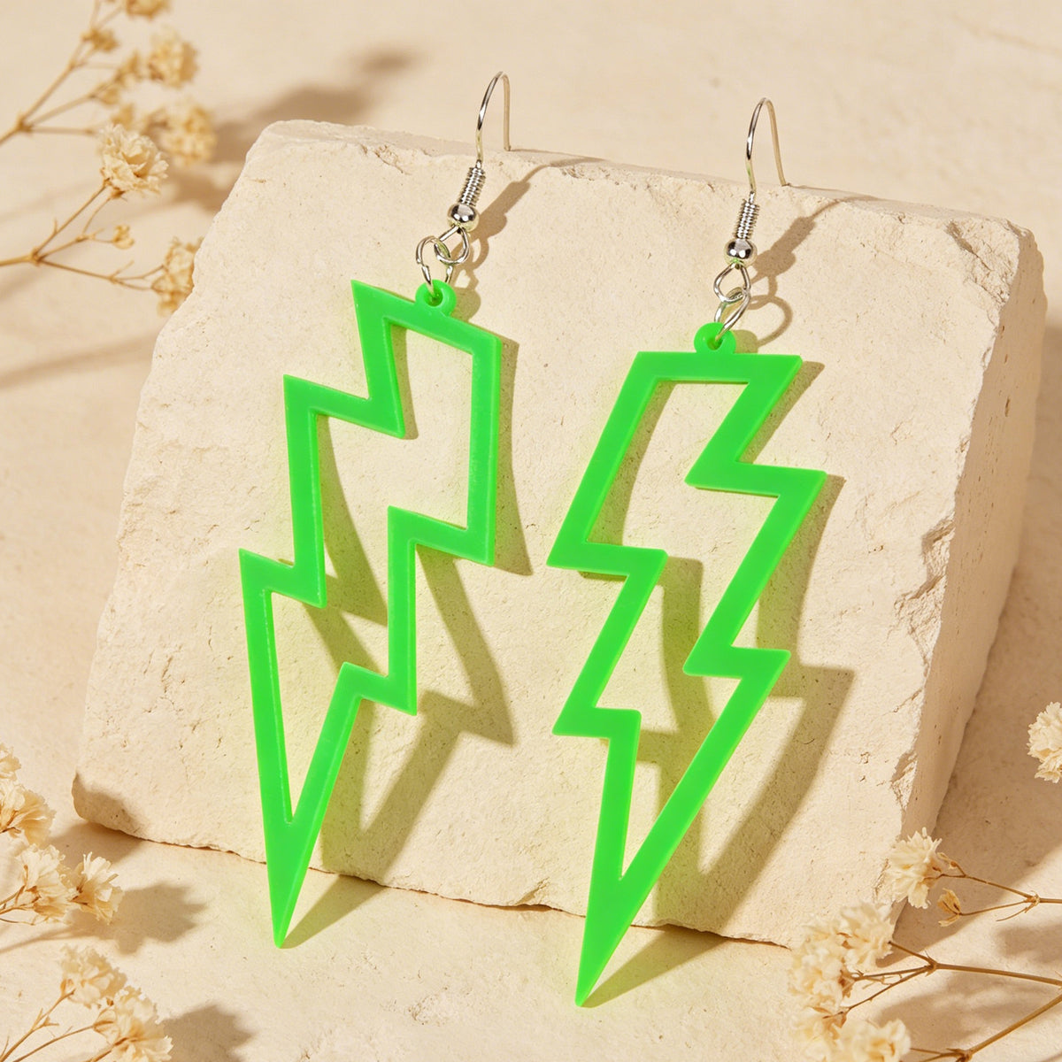 Lightning Bolt Statement Dangle Earrings Retro Punk Hippie Fluro Neon Jewellery