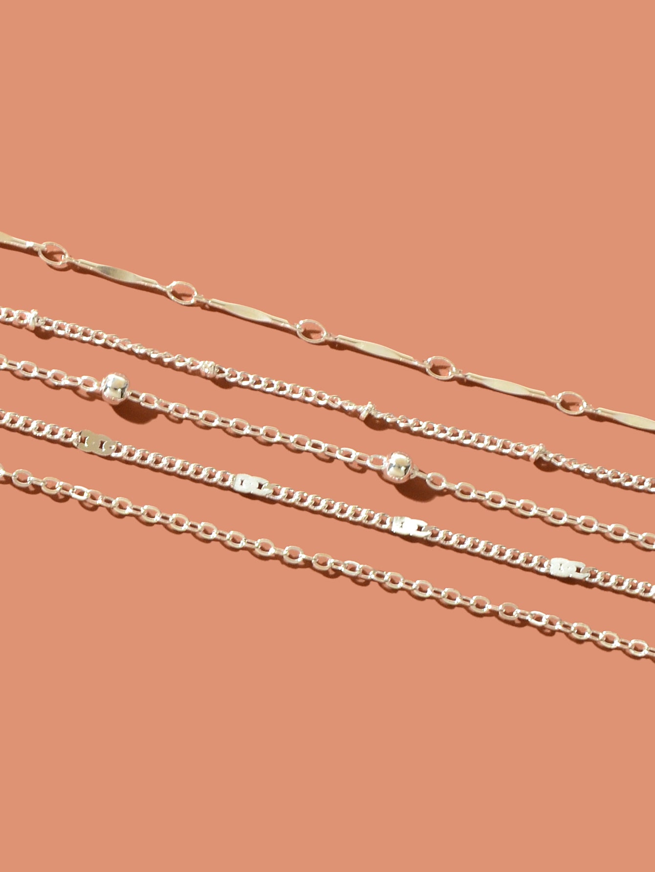 5 pcs Layered Multiple Silver Chain Stackable Anklets Beach Foot Jewellery