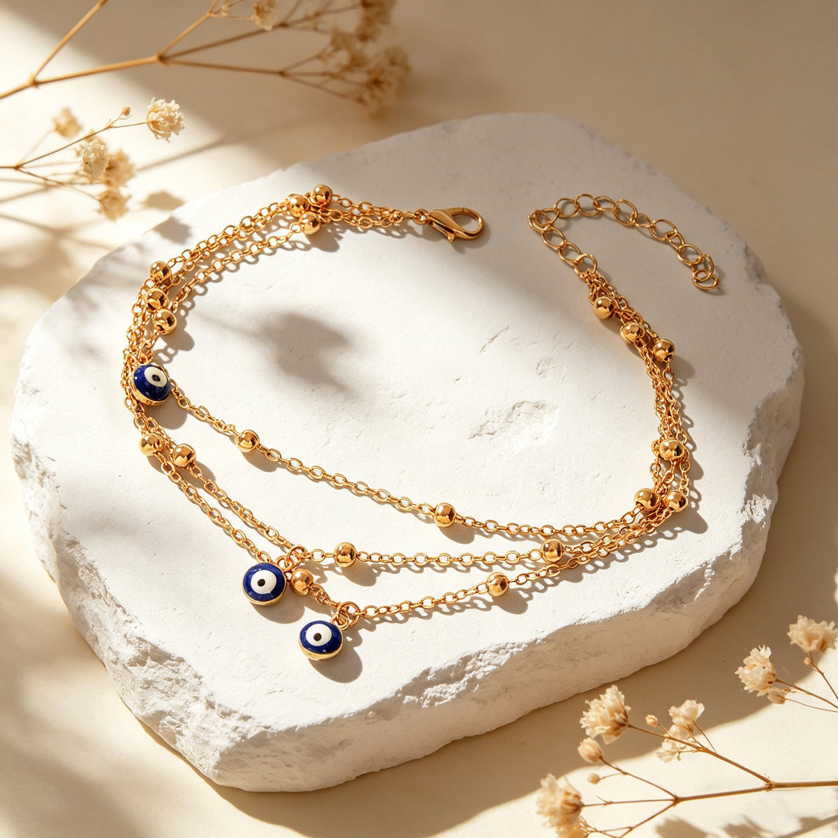 Eye Charm Beads Anklet Adjustable Beach Layered Ankle Gold Foot Chain Jewellery