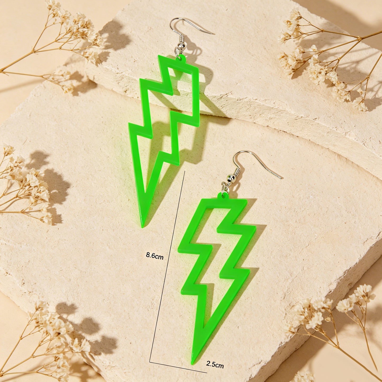 Lightning Bolt Statement Dangle Earrings Retro Punk Hippie Fluro Neon Jewellery