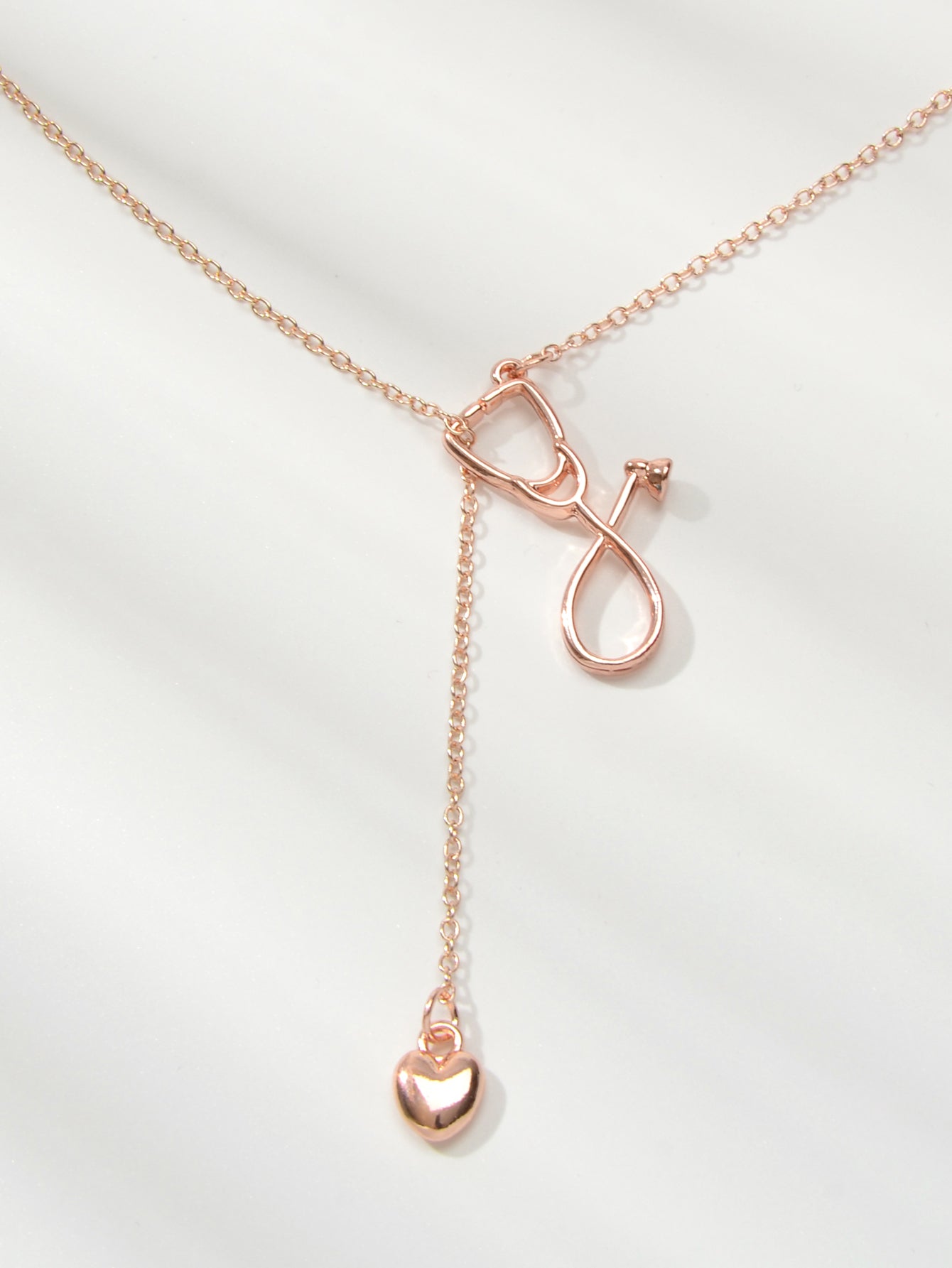 Minimalist Jewelry Trendy Gold Silver Stethoscope Heart Pendant Y shape Necklace