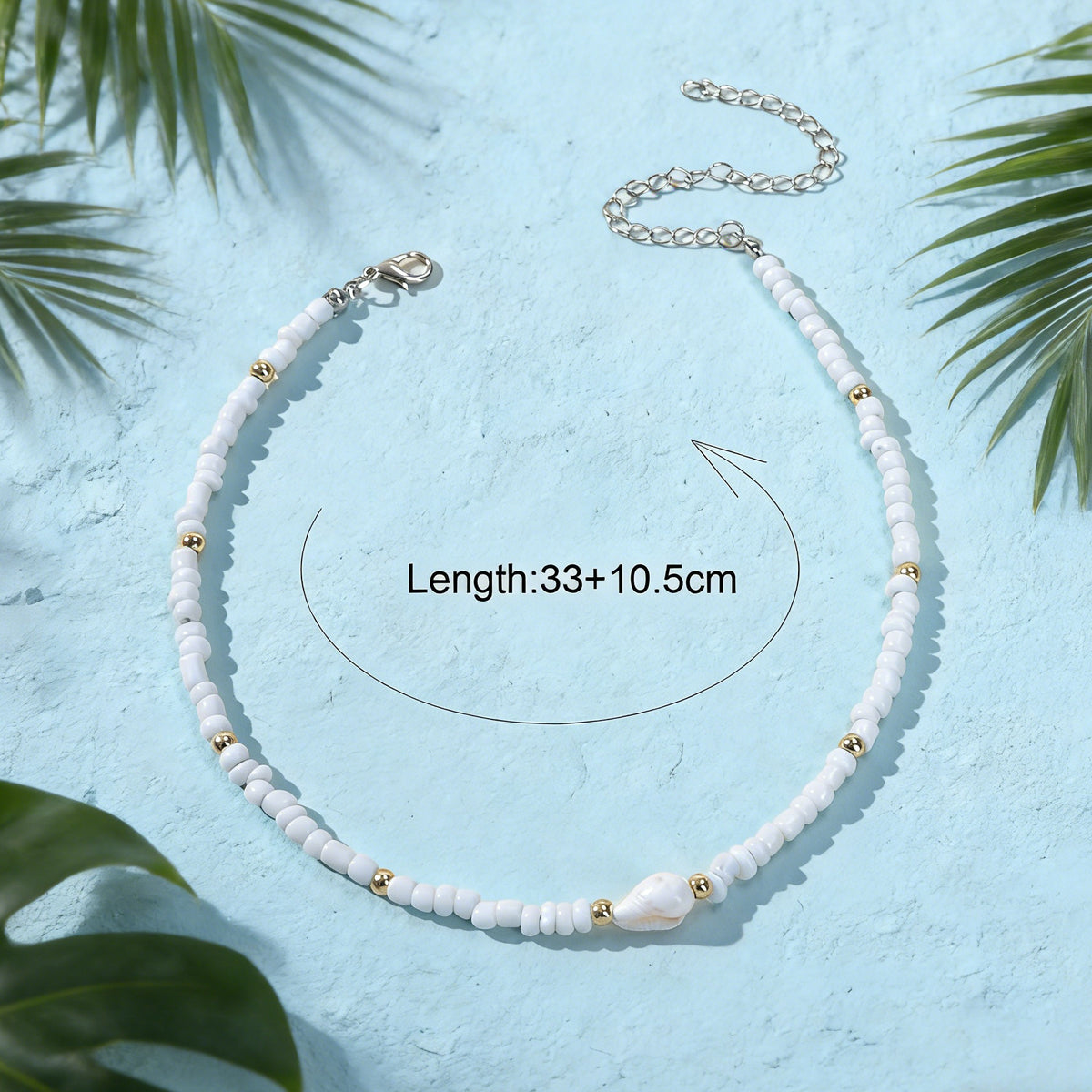 Feelontop Handmade Elegant Boho Seed Beads White Shell Necklace Choker Collar