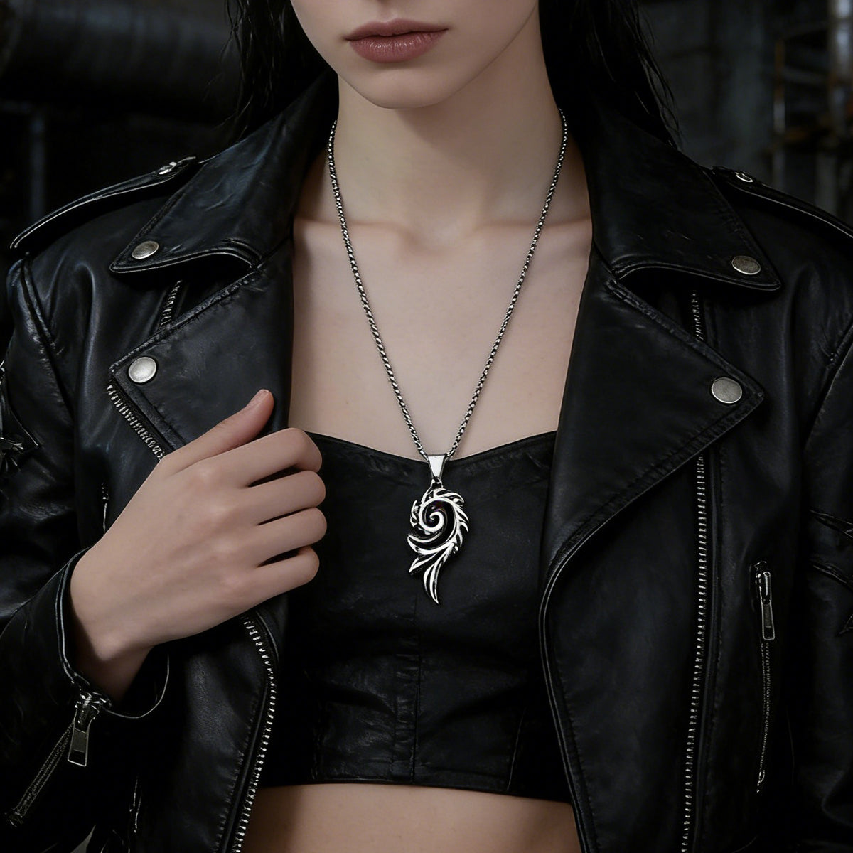 1pc Punk Rock Style Stainless Steel Long Chain Geometric Pendant Necklace Men Party Daily Jewelry