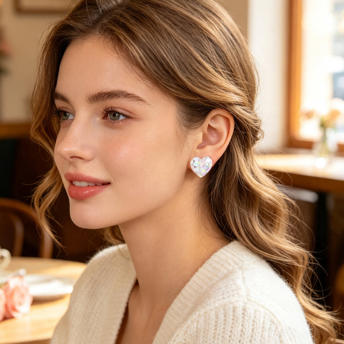 Cute Sequin Fill Heart Resin Stud Earrings Sweet Dating Party Accessories Birthday Valentine's Day Gift Jewelry