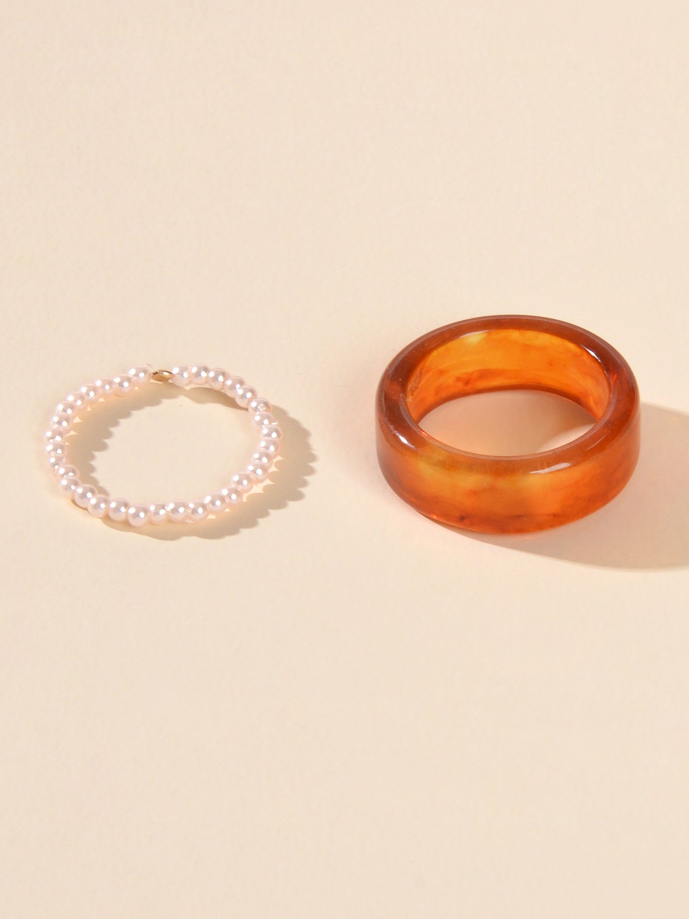 2pcs Pearl Elastic Resin Transparent Trendy Chunky Multiple Rings Bulk Pack Gift
