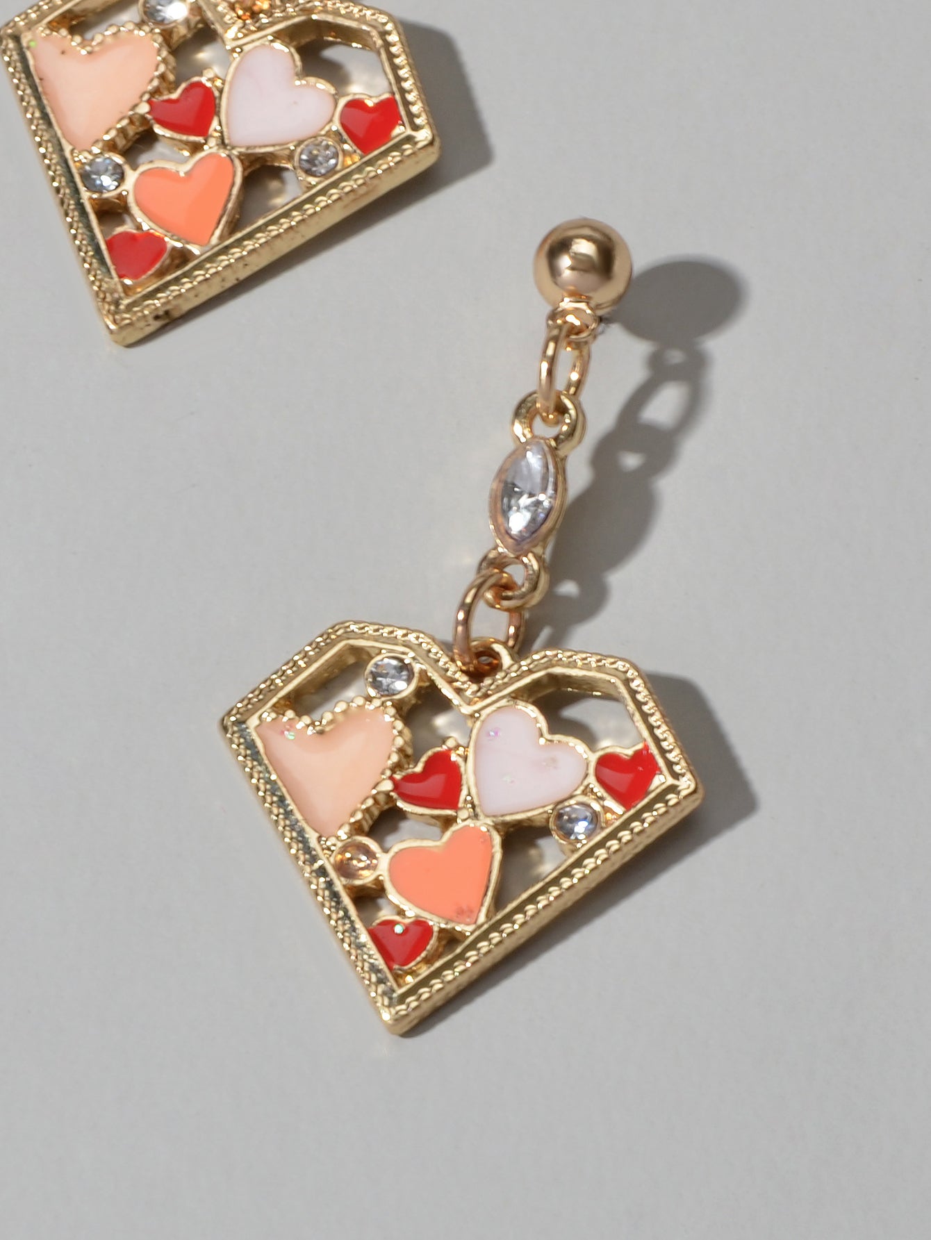 Valentine's Day Gift Rhinestone Decor Multi-colored Heart Asymmetric Earrings