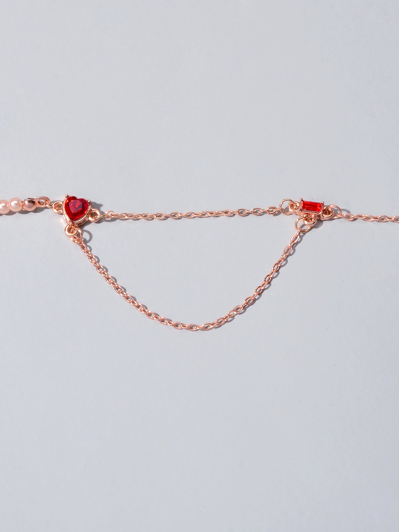 Perfect Engagement Gift Rosegold Chain Pearl Heart Sqaure Red Crystal Necklace