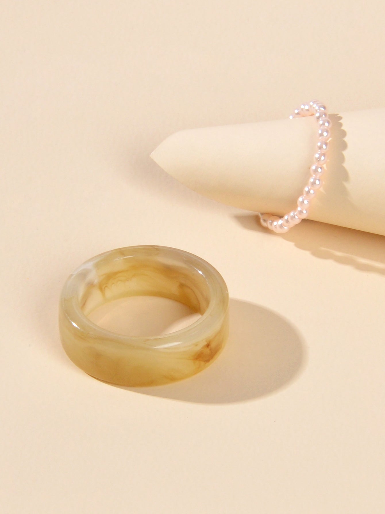 2pcs Pearl Elastic Resin Transparent Trendy Chunky Multiple Rings Bulk Pack Gift