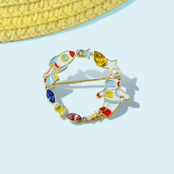 Creative Cute Colorful Enamel Star Astronaut Rocket Space Brooch Lapel Pin Gift