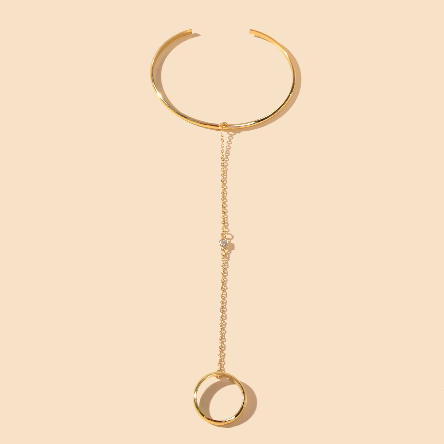 Punk Gold Chain Open Cuff Bangle with Finger Statement Women Slave Bracelets