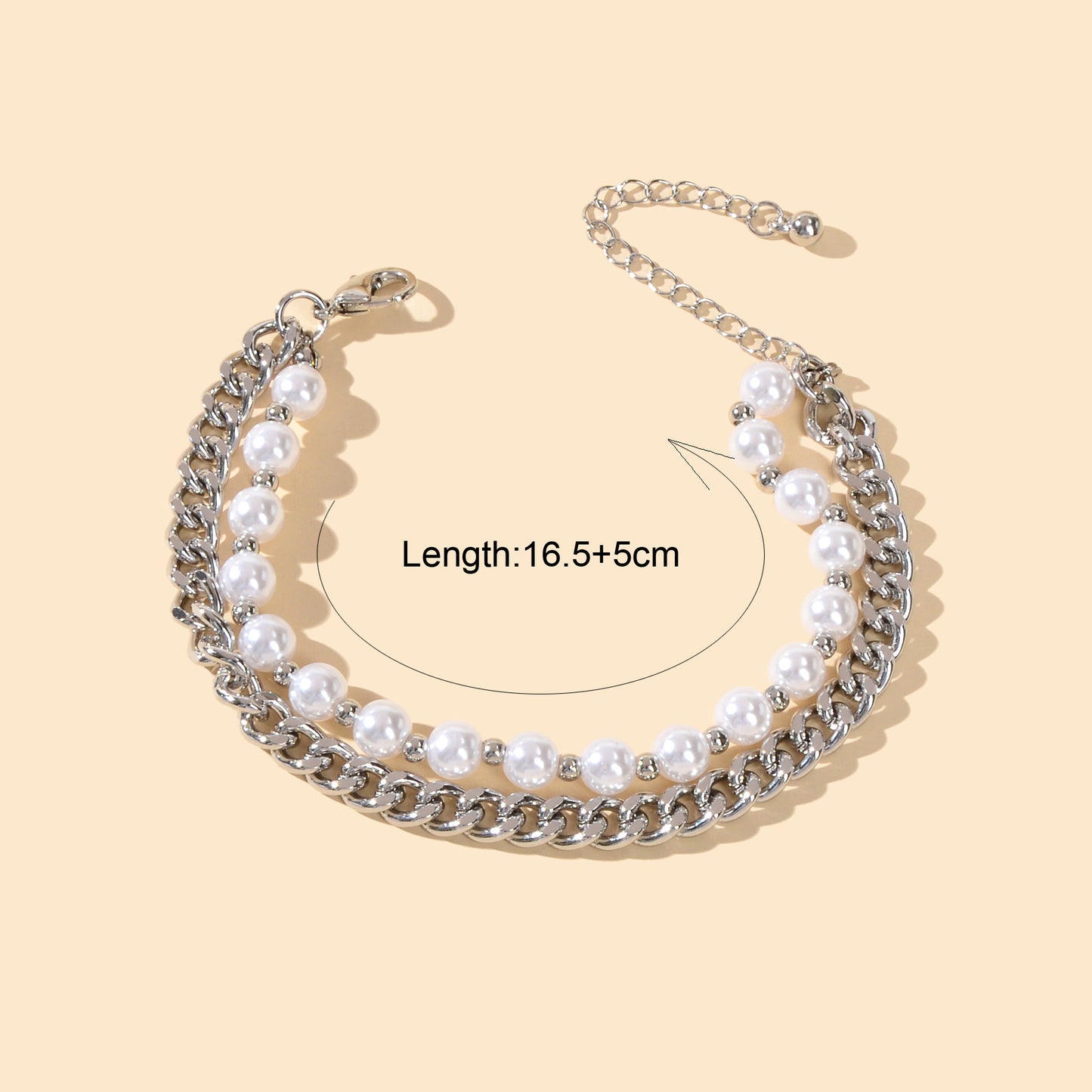 Punk Retro Double layer Silver Chain Pearl Bracelet Statement Women Accessories