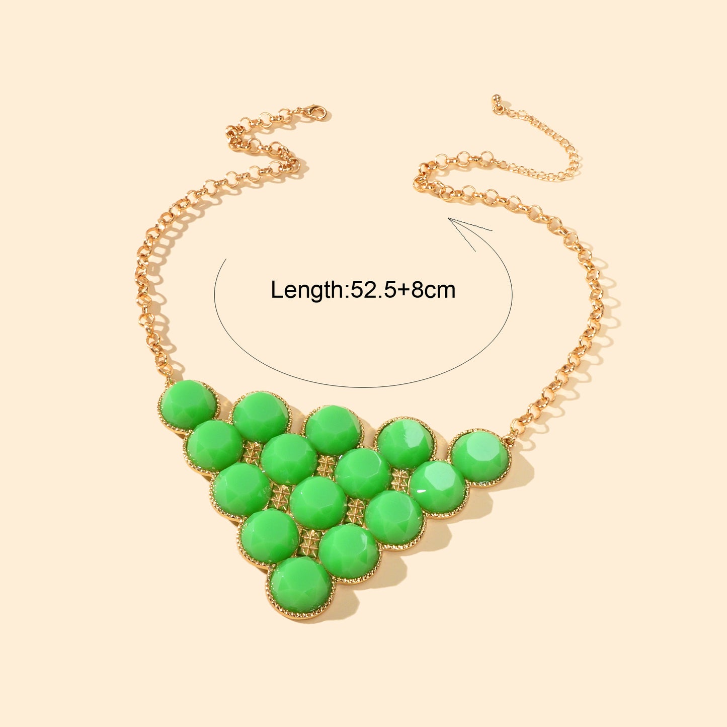 Chunky Golden Chain Green Blue Bead Decor Geometric Big Triangle Pendant Statement Necklace Party Festival Holiday Jewelry