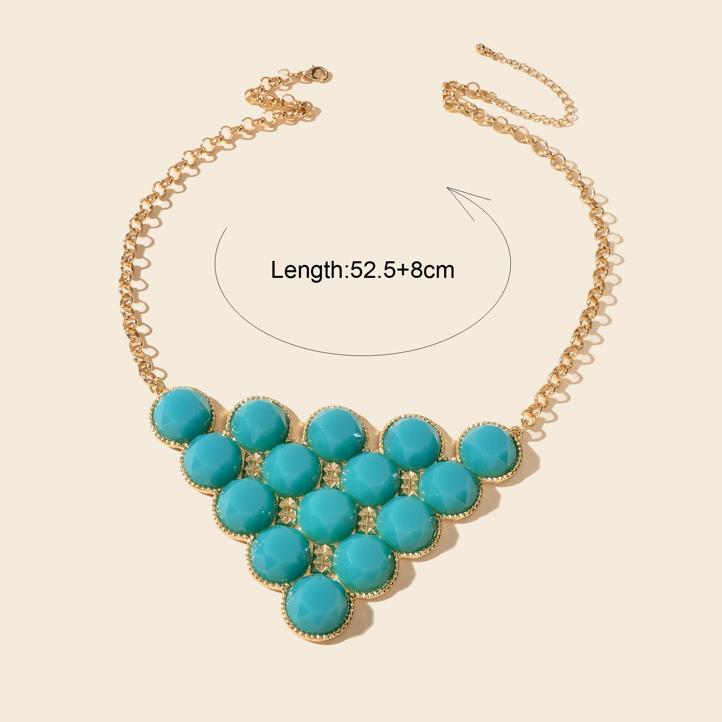 Chunky Golden Chain Green Blue Bead Decor Geometric Big Triangle Pendant Statement Necklace Party Festival Holiday Jewelry