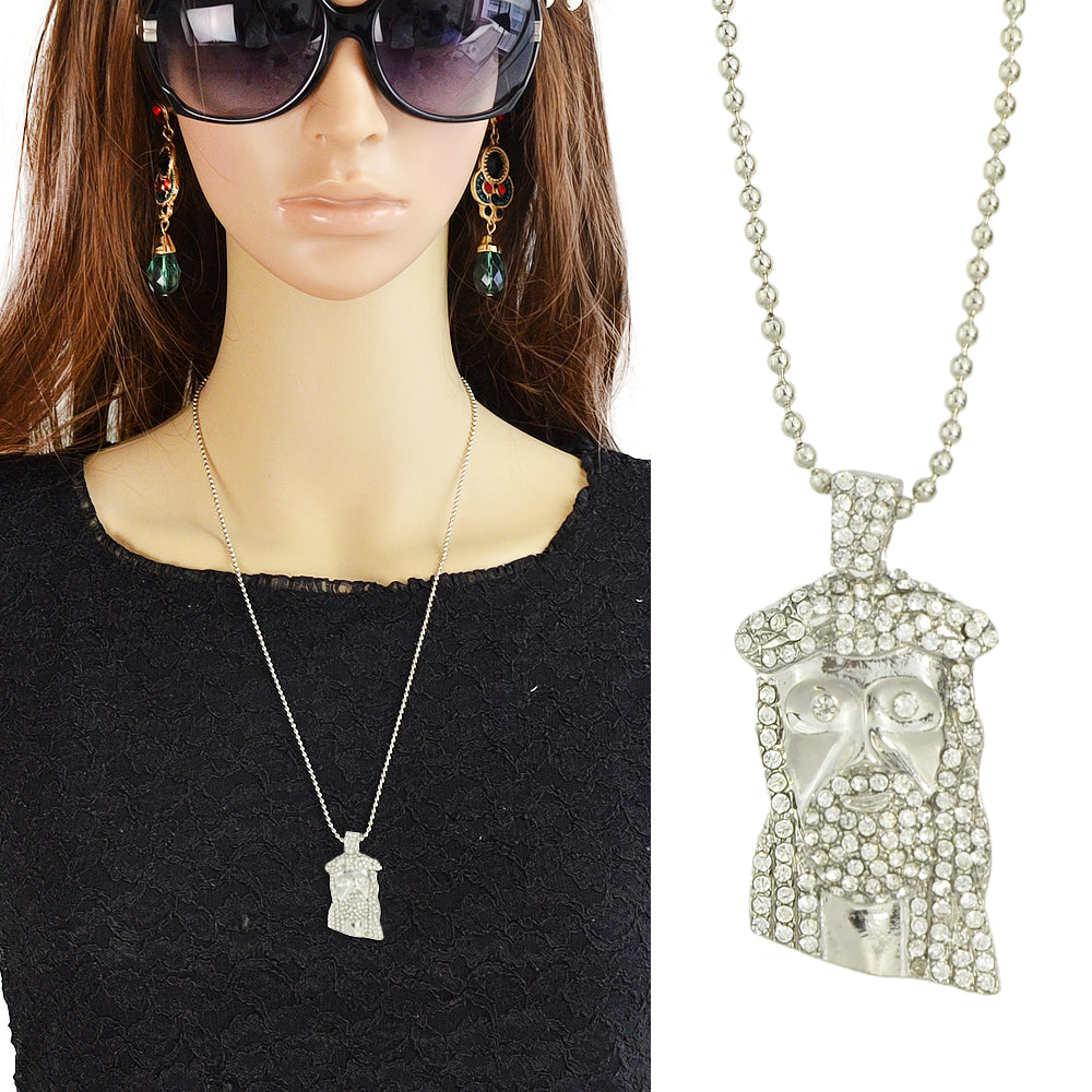 Designer Jewellery Long Silver Gold Popcorn Chain Rhinestone Avatar Pendant Necklace